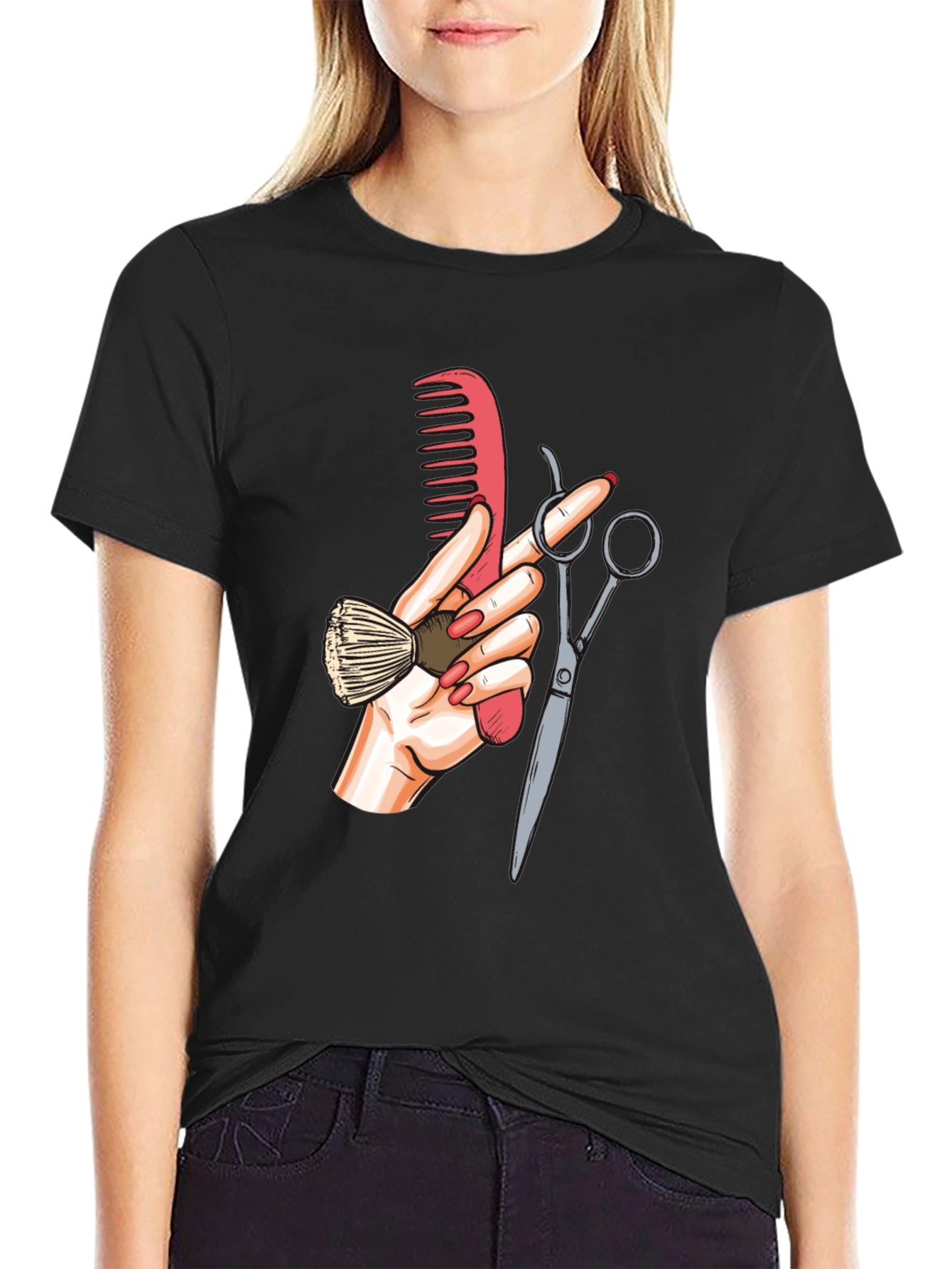 Barber Hand Graphic Tee - Black Cotton T-Shirt