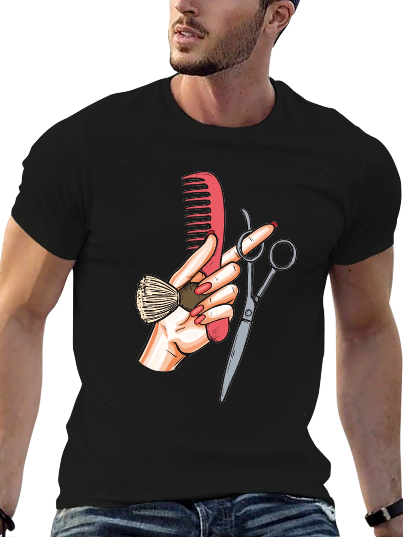 Barber Hand Graphic Tee - Black Cotton T-Shirt