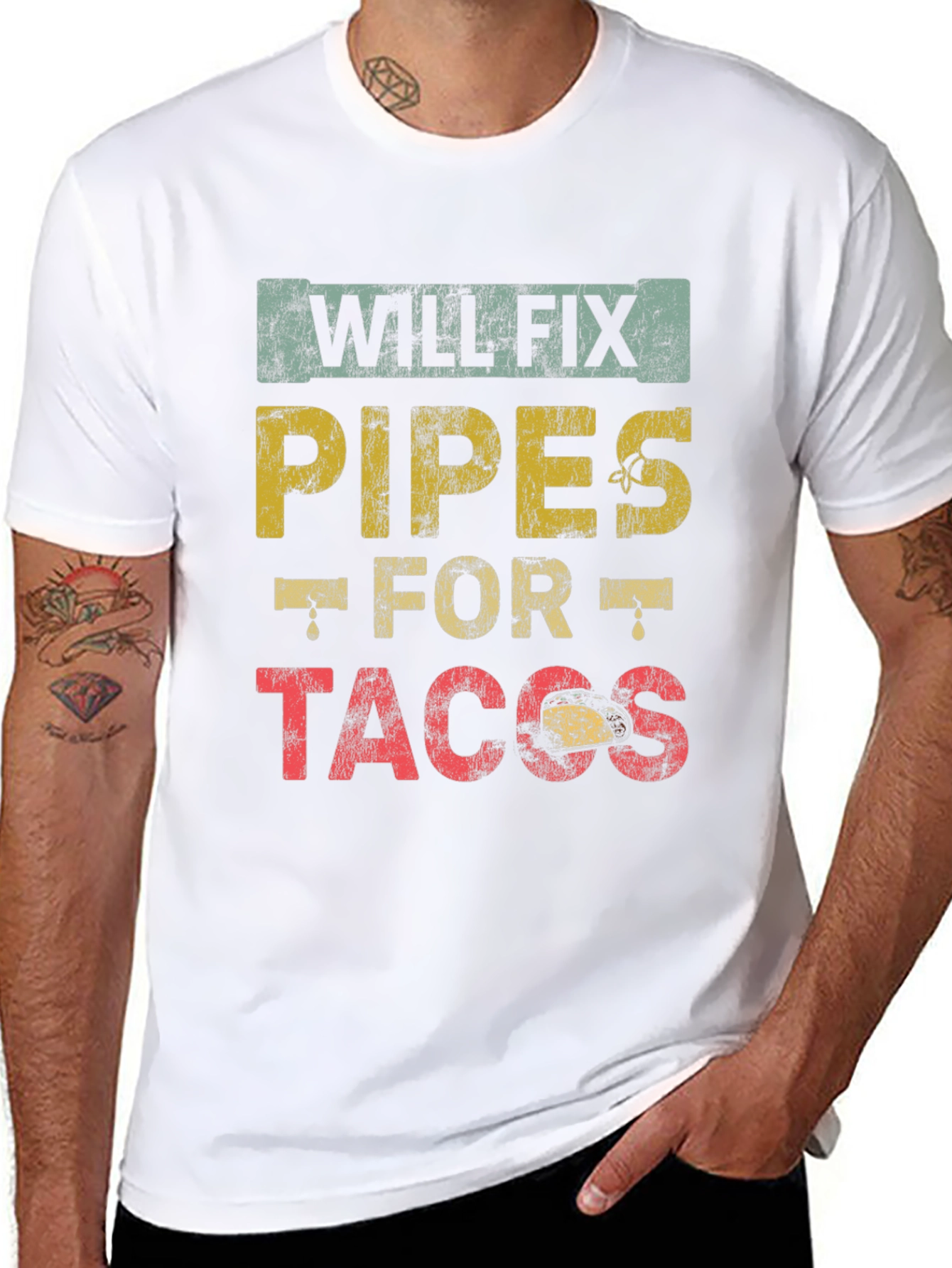 Will Fix Pipes for Tacos Mens Black T-Shirt