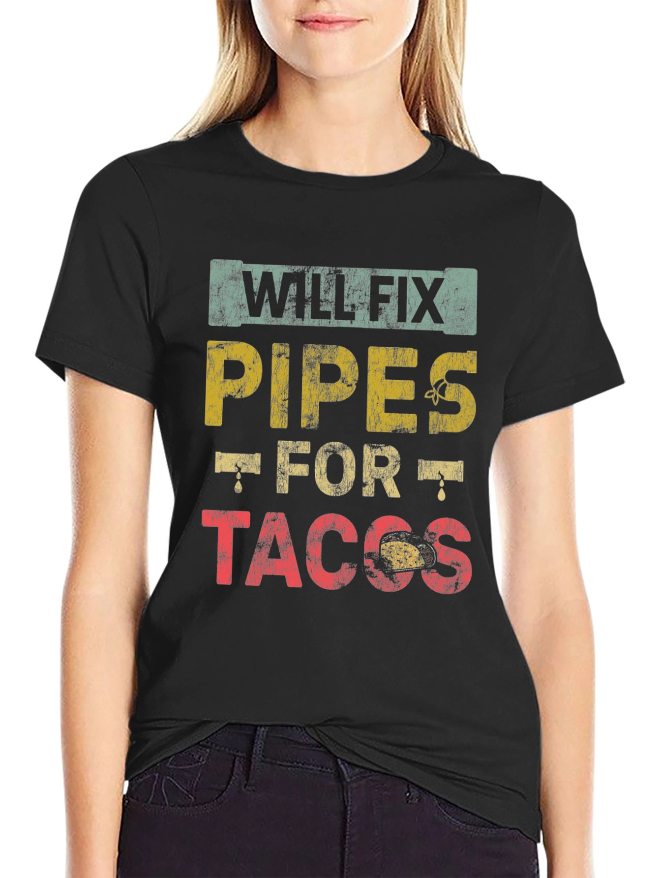 Will Fix Pipes for Tacos Mens Black T-Shirt