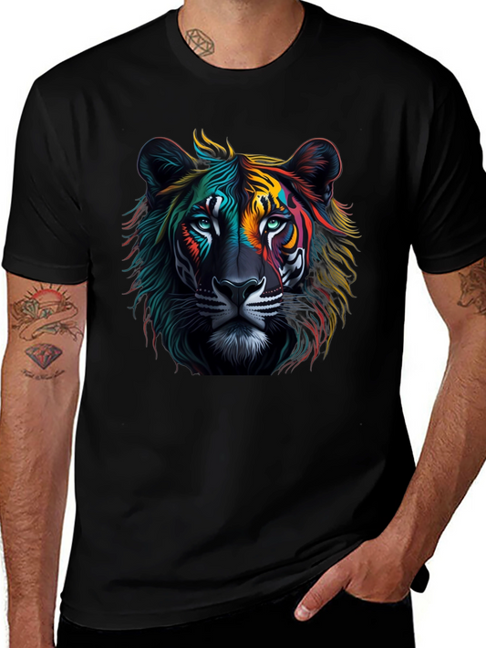 Colorful Lion Graphic Black Tee