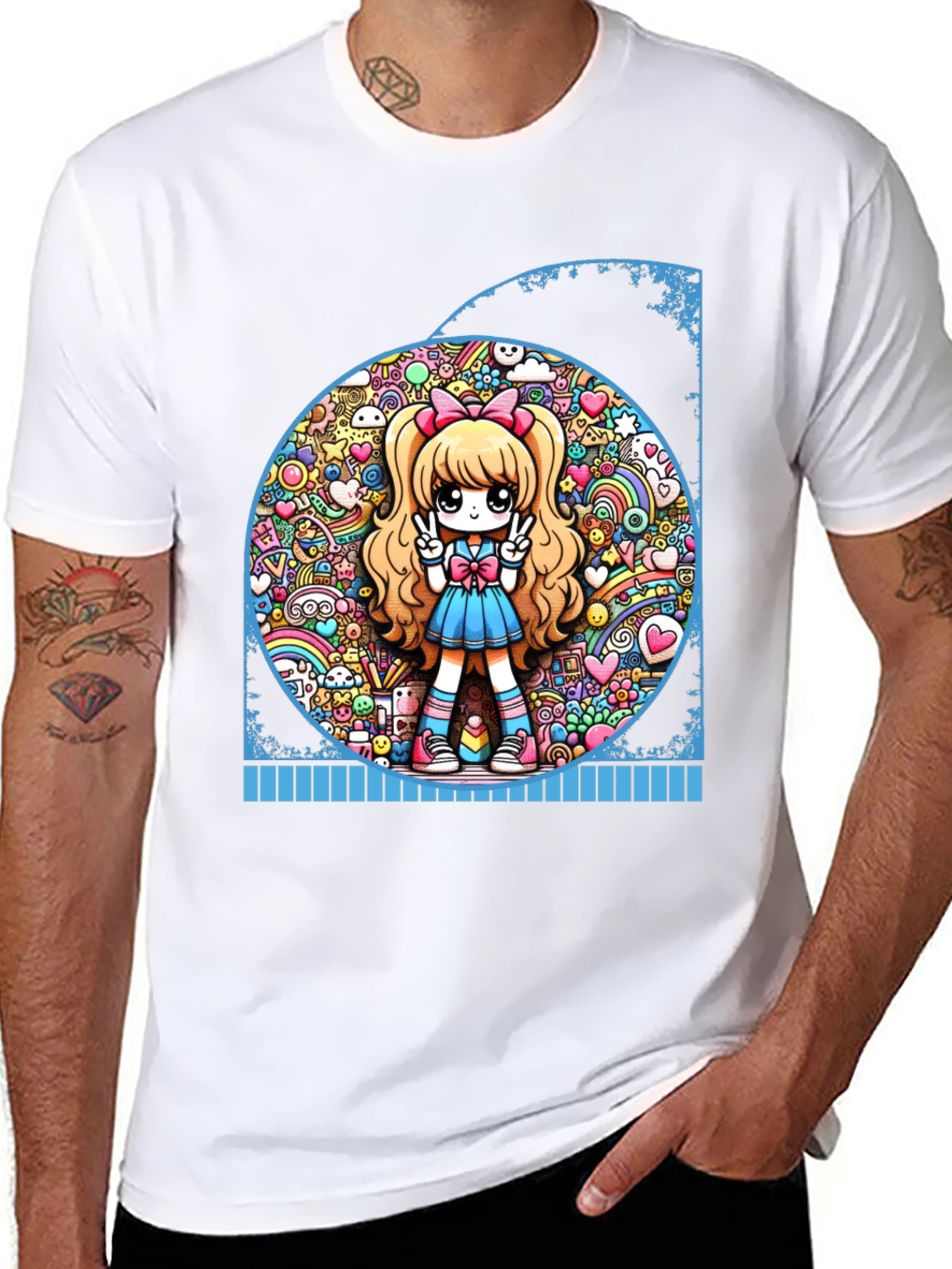Anime Girl Graphic Tee - Kawaii Style Black T-Shirt