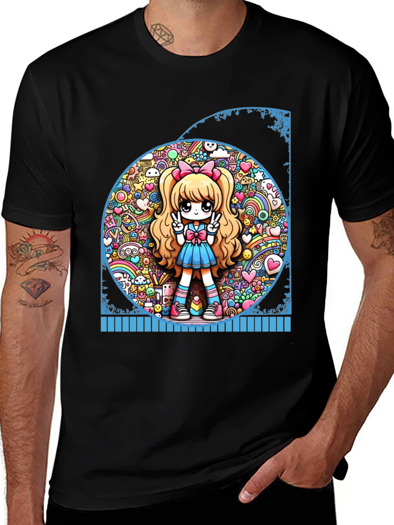 Anime Girl Graphic Tee - Kawaii Style Black T-Shirt