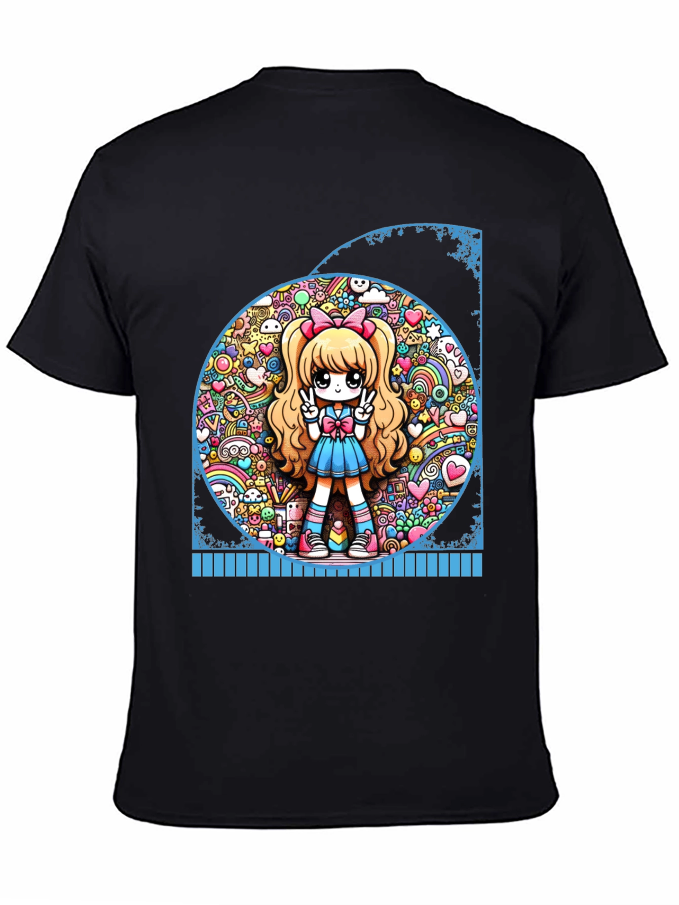 Anime Girl Graphic Tee - Kawaii Style Black T-Shirt