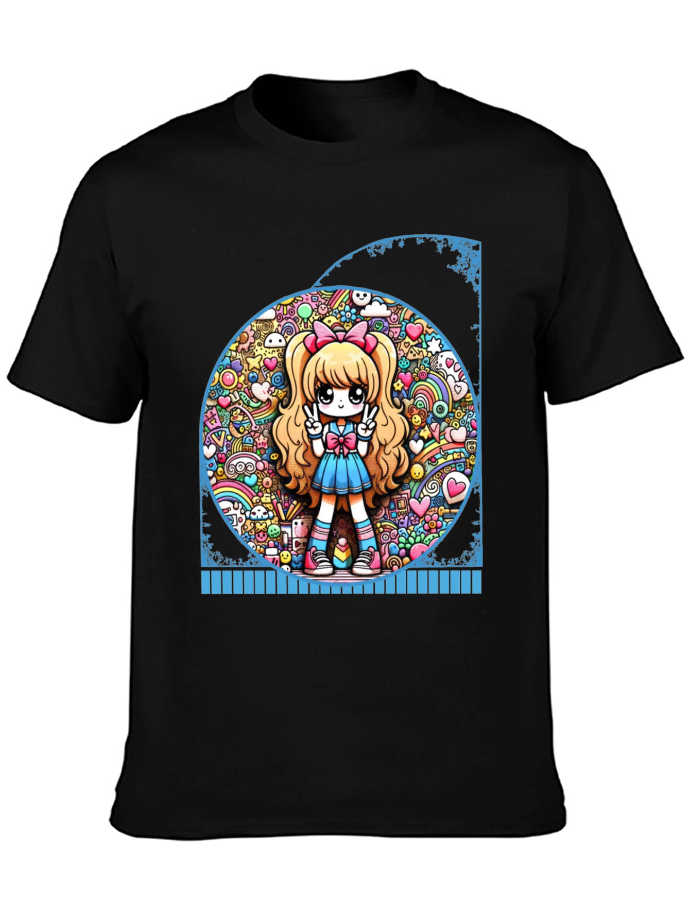 Anime Girl Graphic Tee - Kawaii Style Black T-Shirt