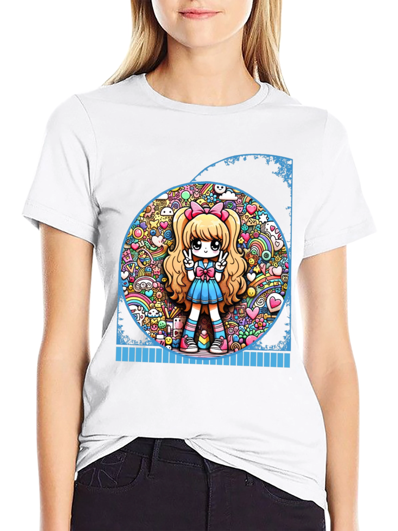 Anime Girl Graphic Tee - Kawaii Style Black T-Shirt