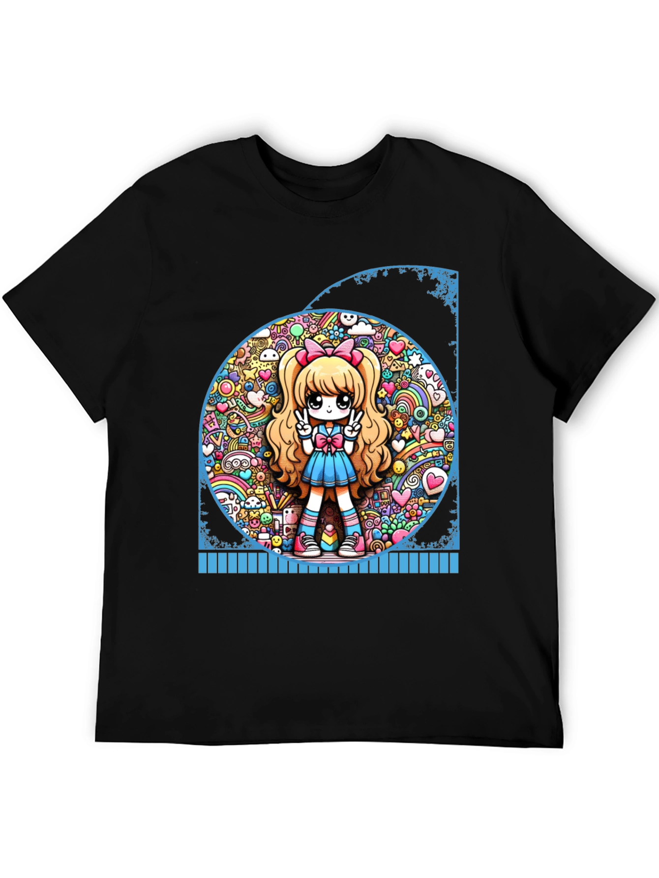 Anime Girl Graphic Tee - Kawaii Style Black T-Shirt