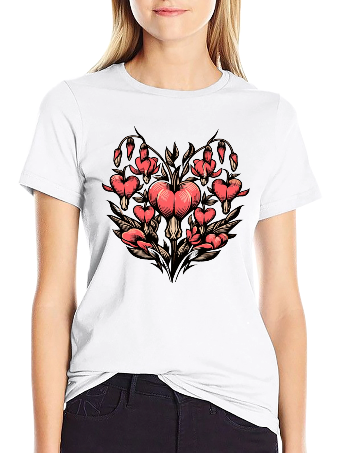 Bleeding Heart Flower Graphic T-Shirt