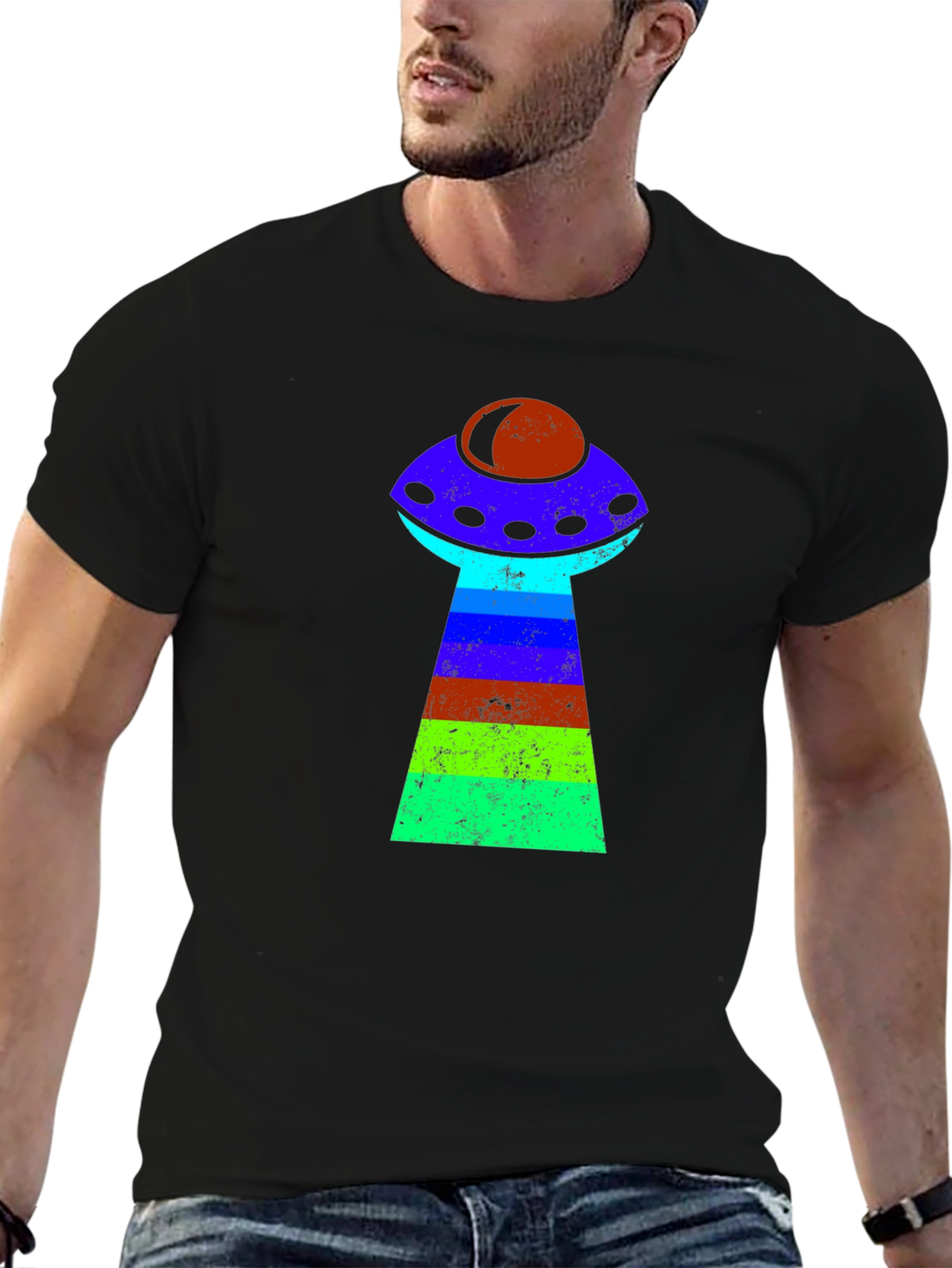 Retro Alien UFO T-Shirt - Black Graphic Tee