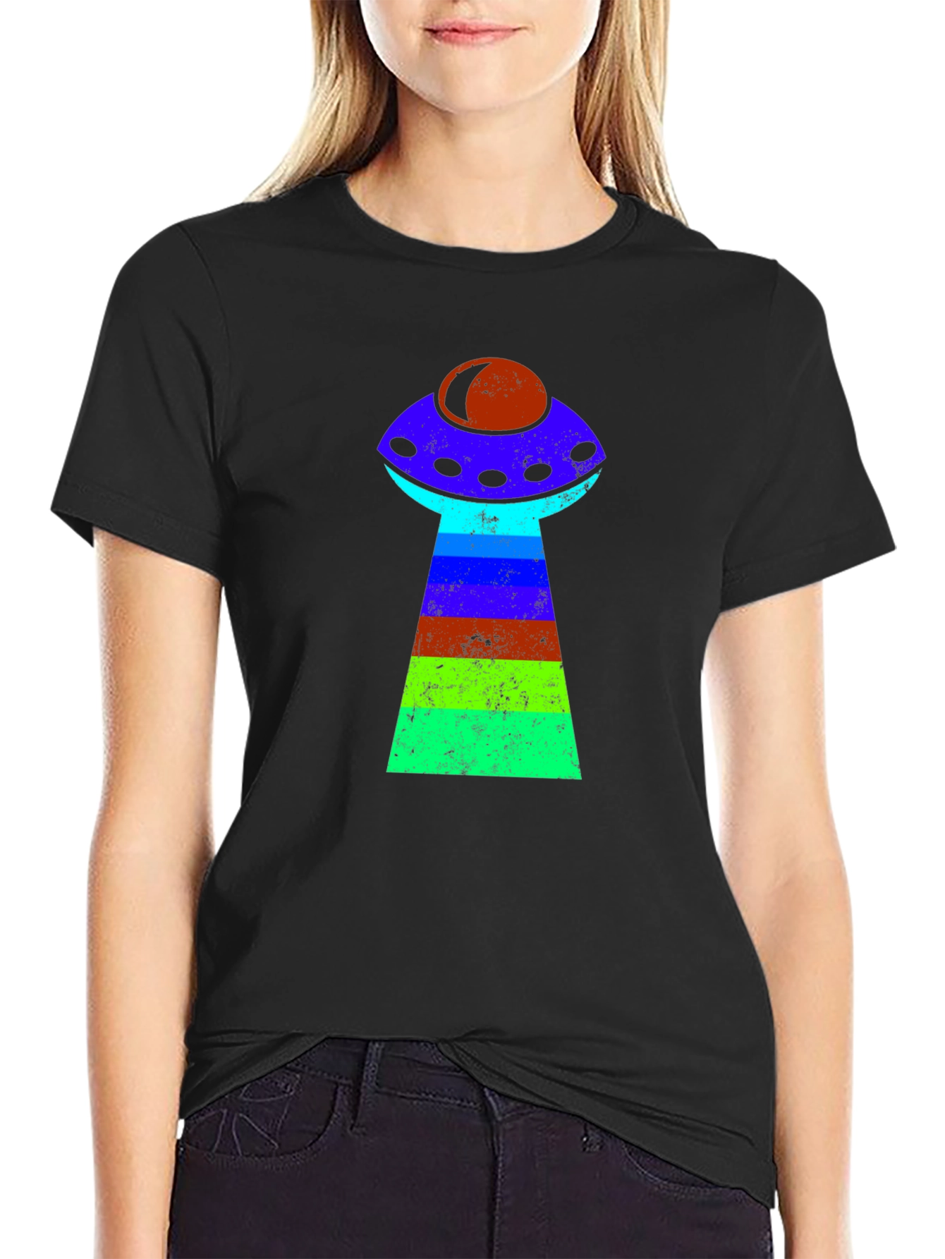 Retro Alien UFO T-Shirt - Black Graphic Tee