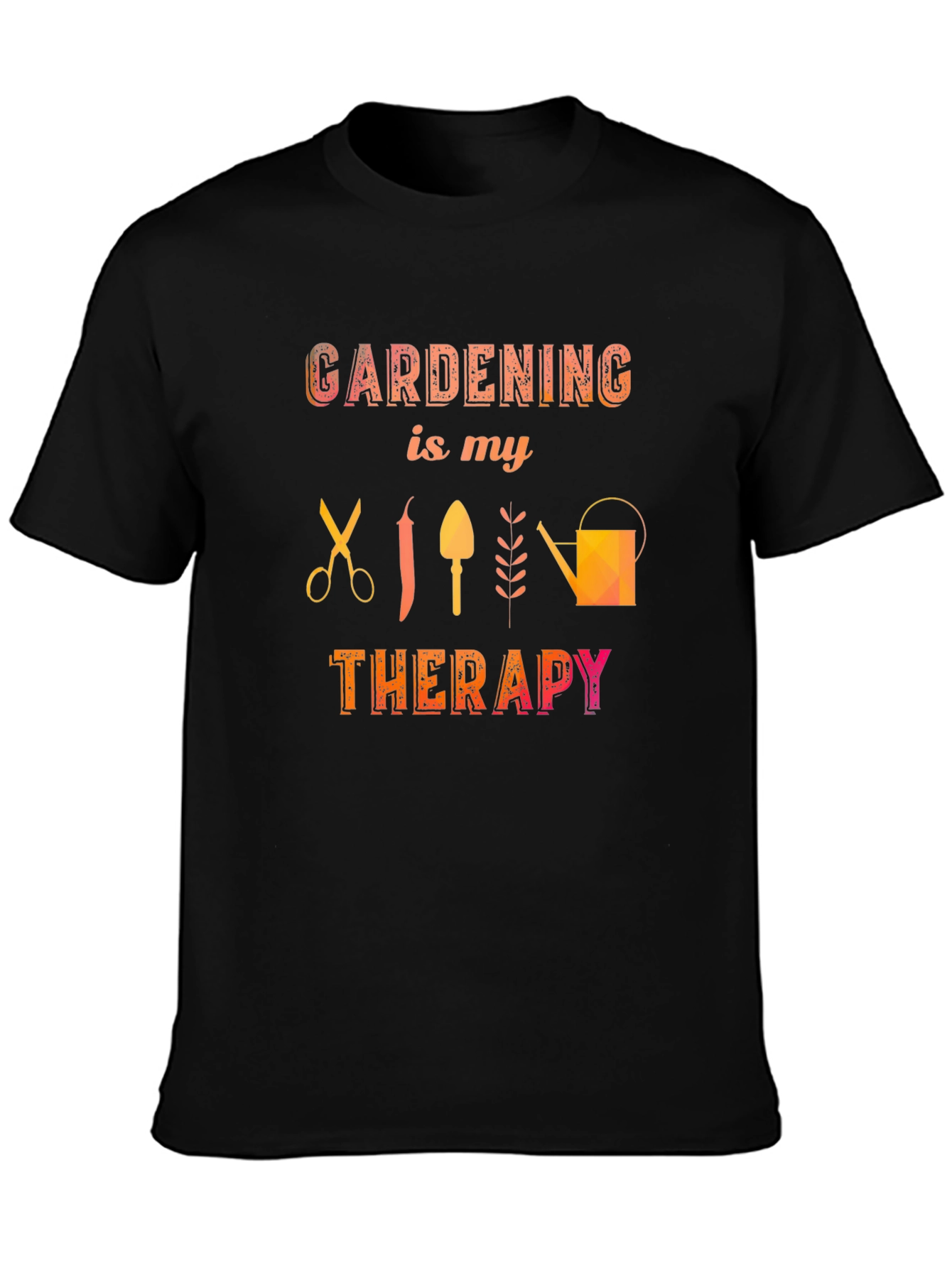 Gardening is My Therapy Black T-Shirt