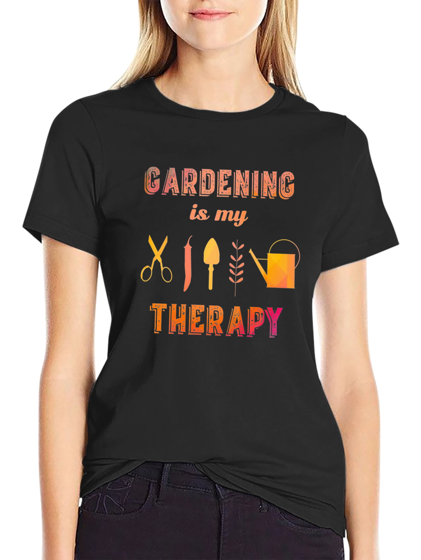 Gardening is My Therapy Black T-Shirt