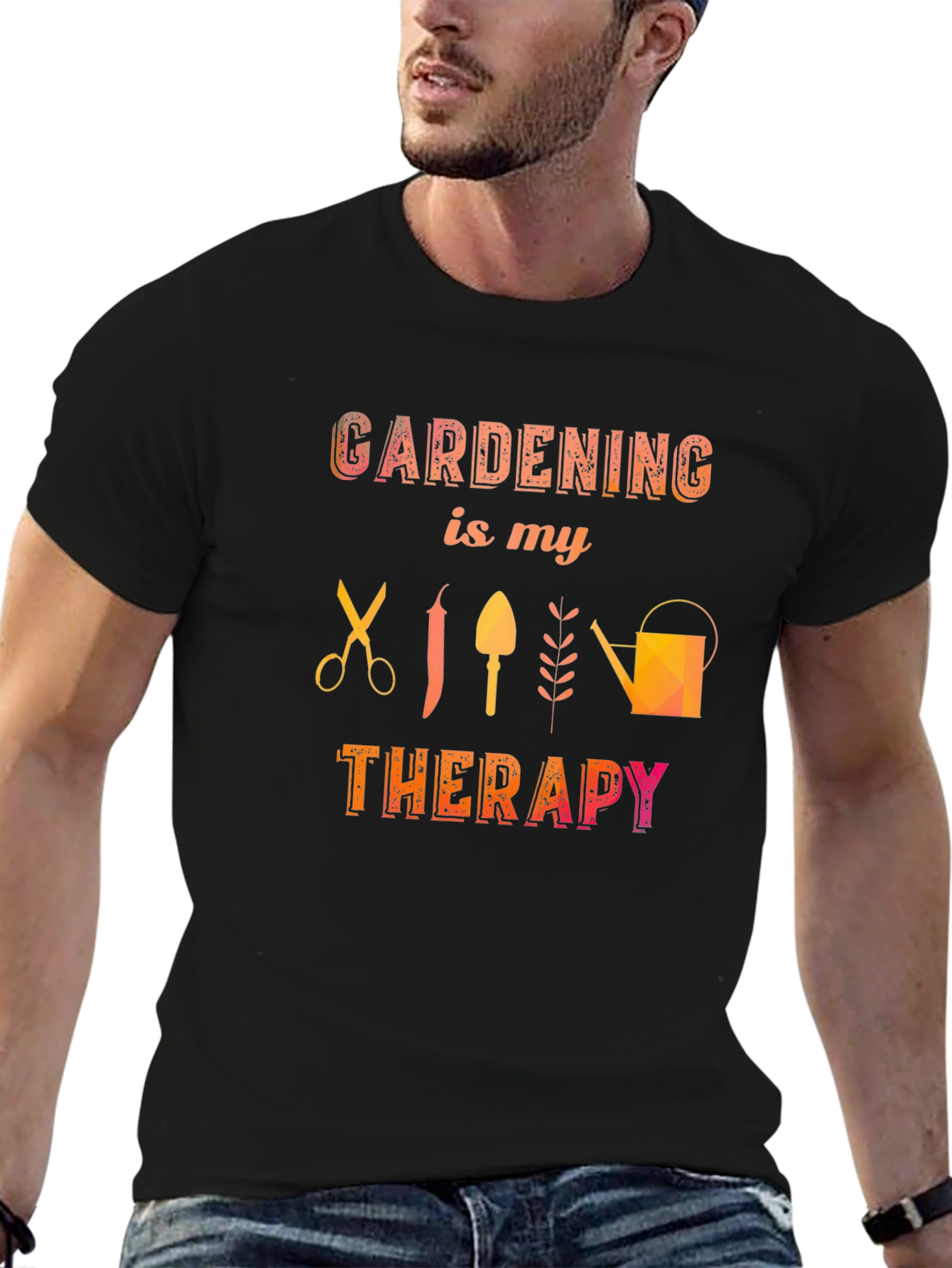 Gardening is My Therapy Black T-Shirt
