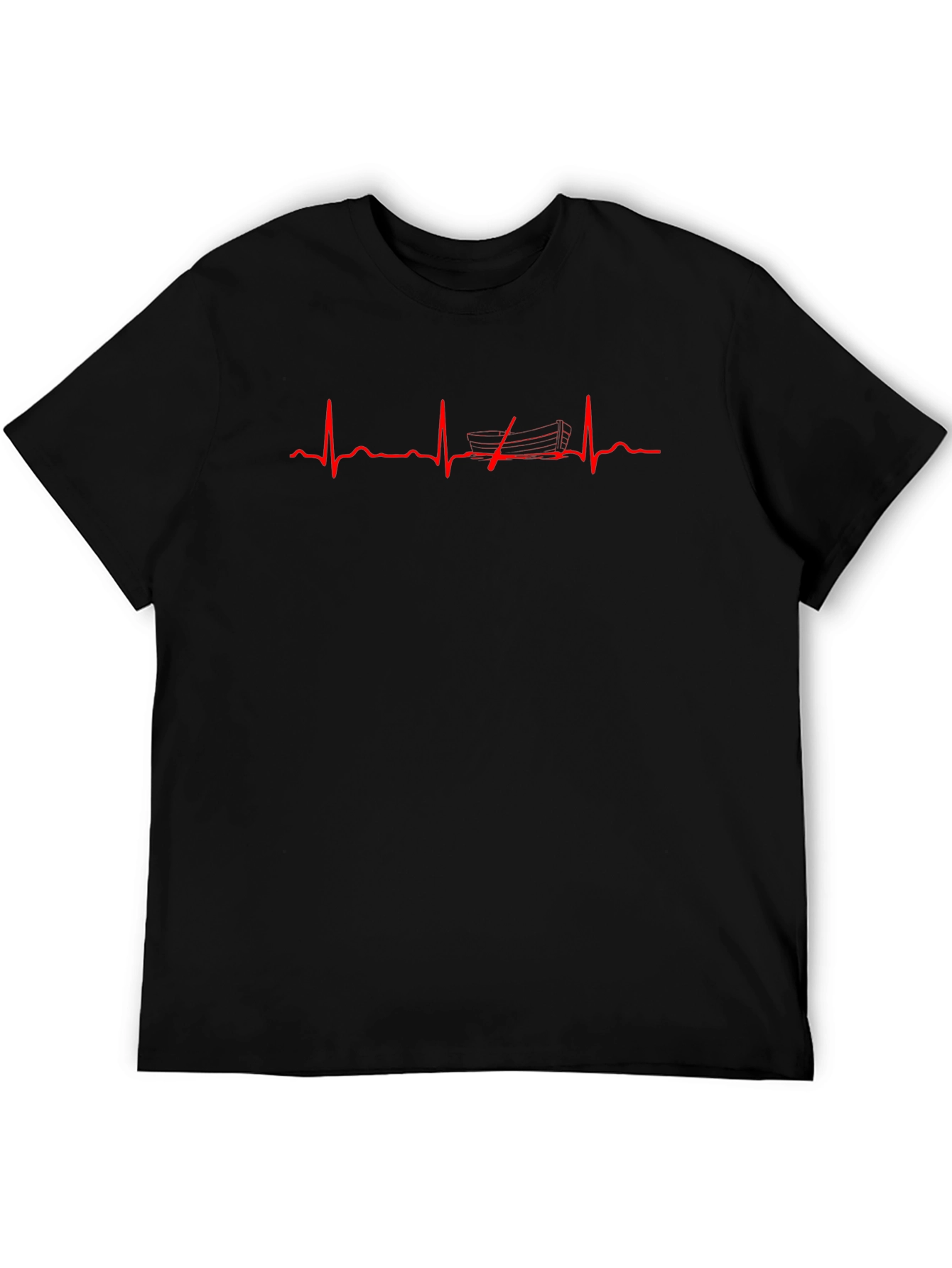 Heartbeat Boat Graphic T-Shirt - Black Cotton Tee