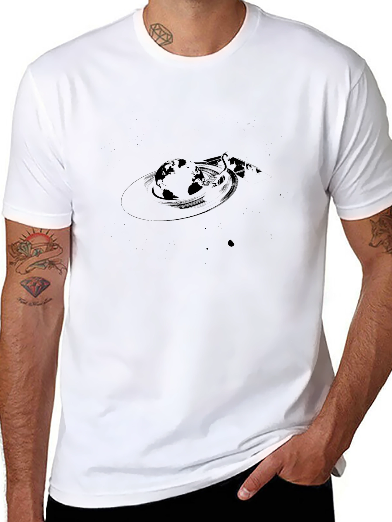 Black Globe Graphic Tee - Stylish Comfort