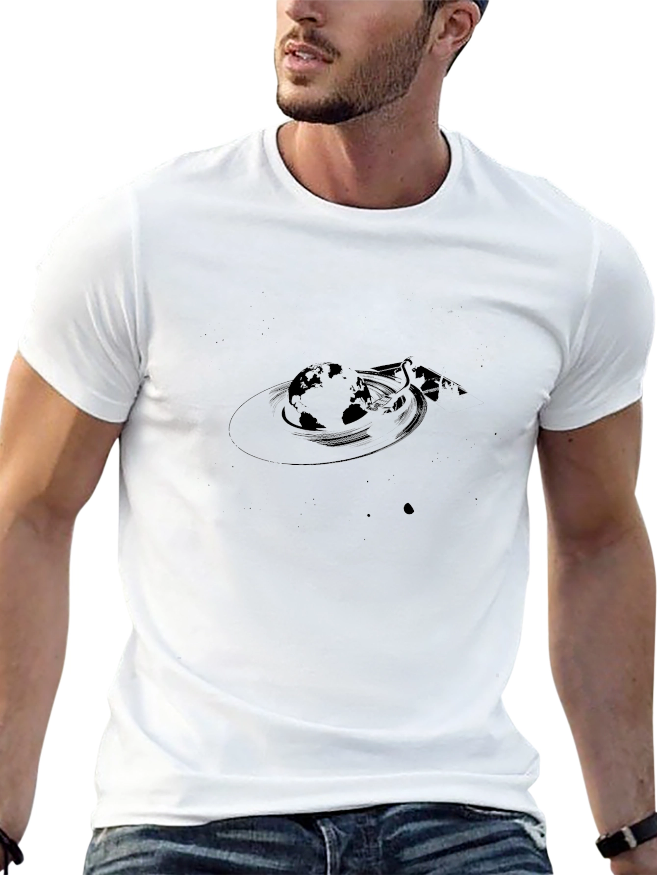 Black Globe Graphic Tee - Stylish Comfort