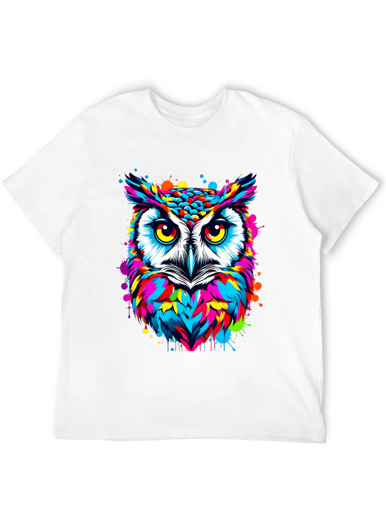 Vibrant Owl Graphic Print Black T-Shirt
