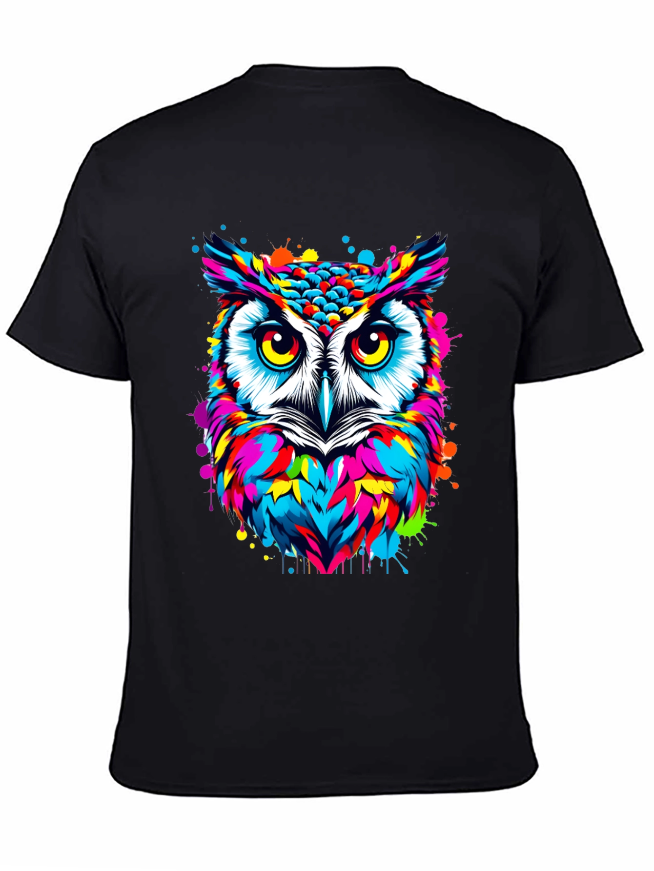 Vibrant Owl Graphic Print Black T-Shirt