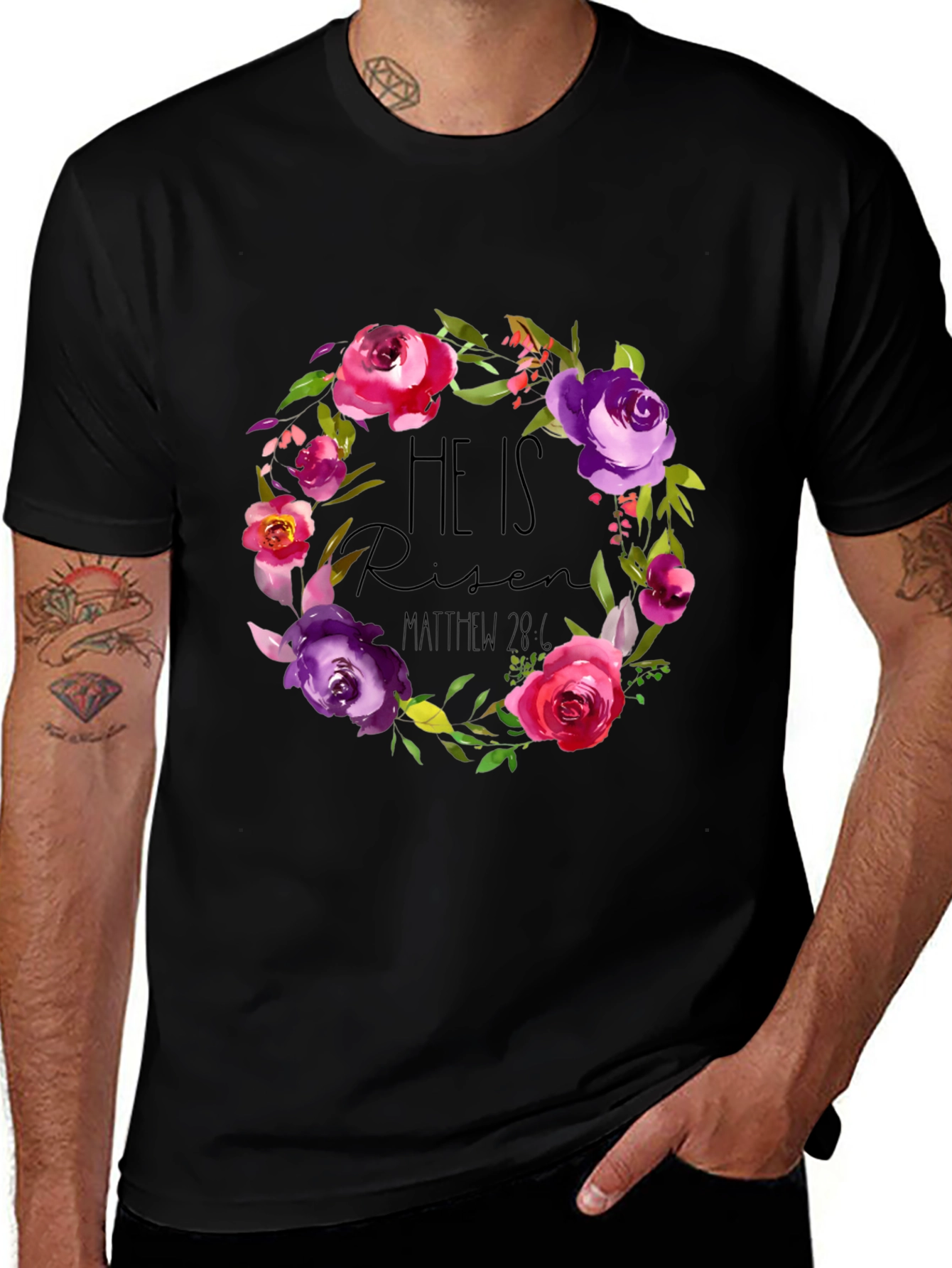 He is Risen Floral Wreath T-Shirt