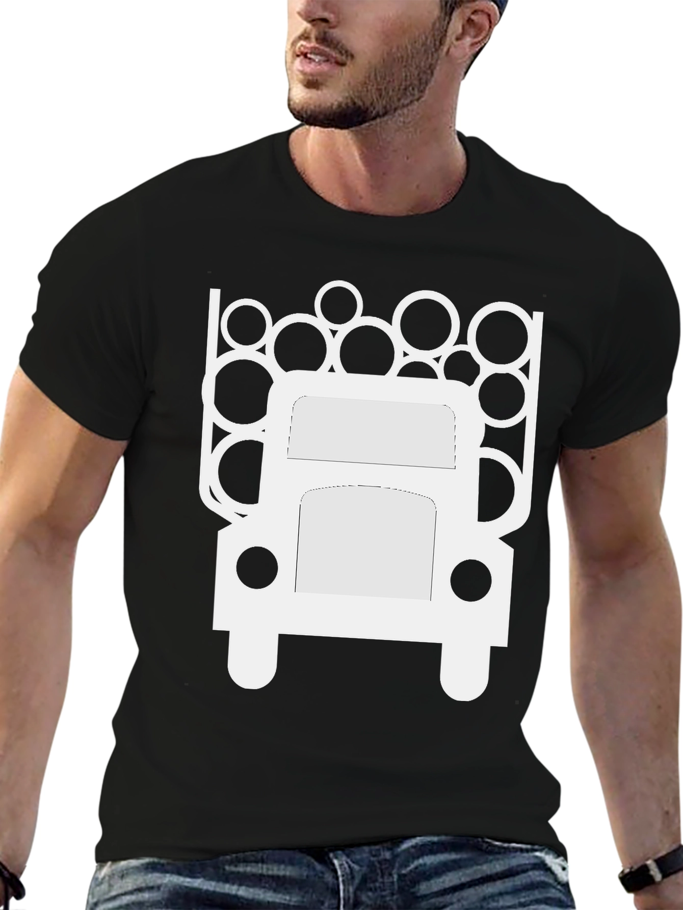 Mens Black T-Shirt - Logging Truck Graphic Tee