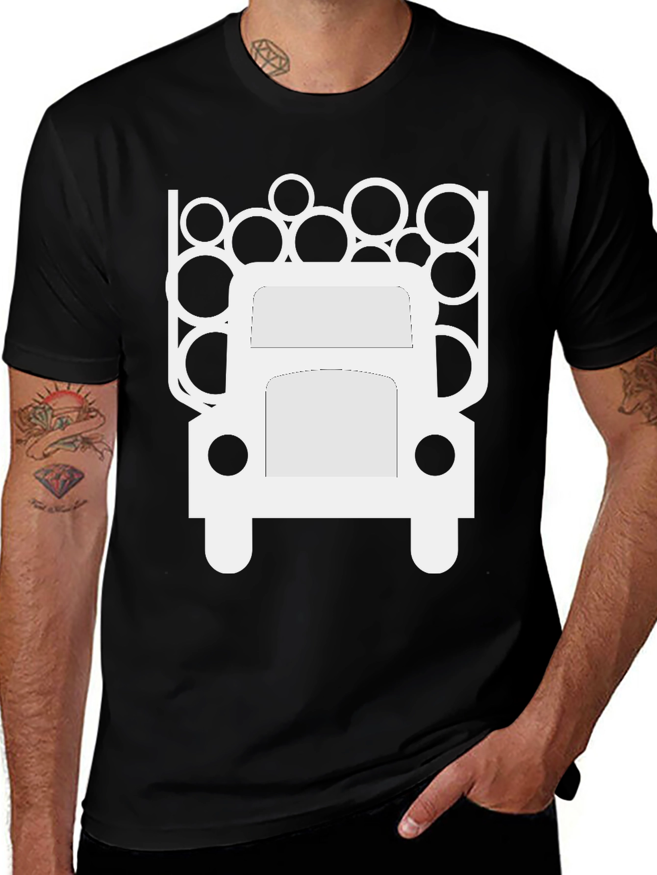 Mens Black T-Shirt - Logging Truck Graphic Tee