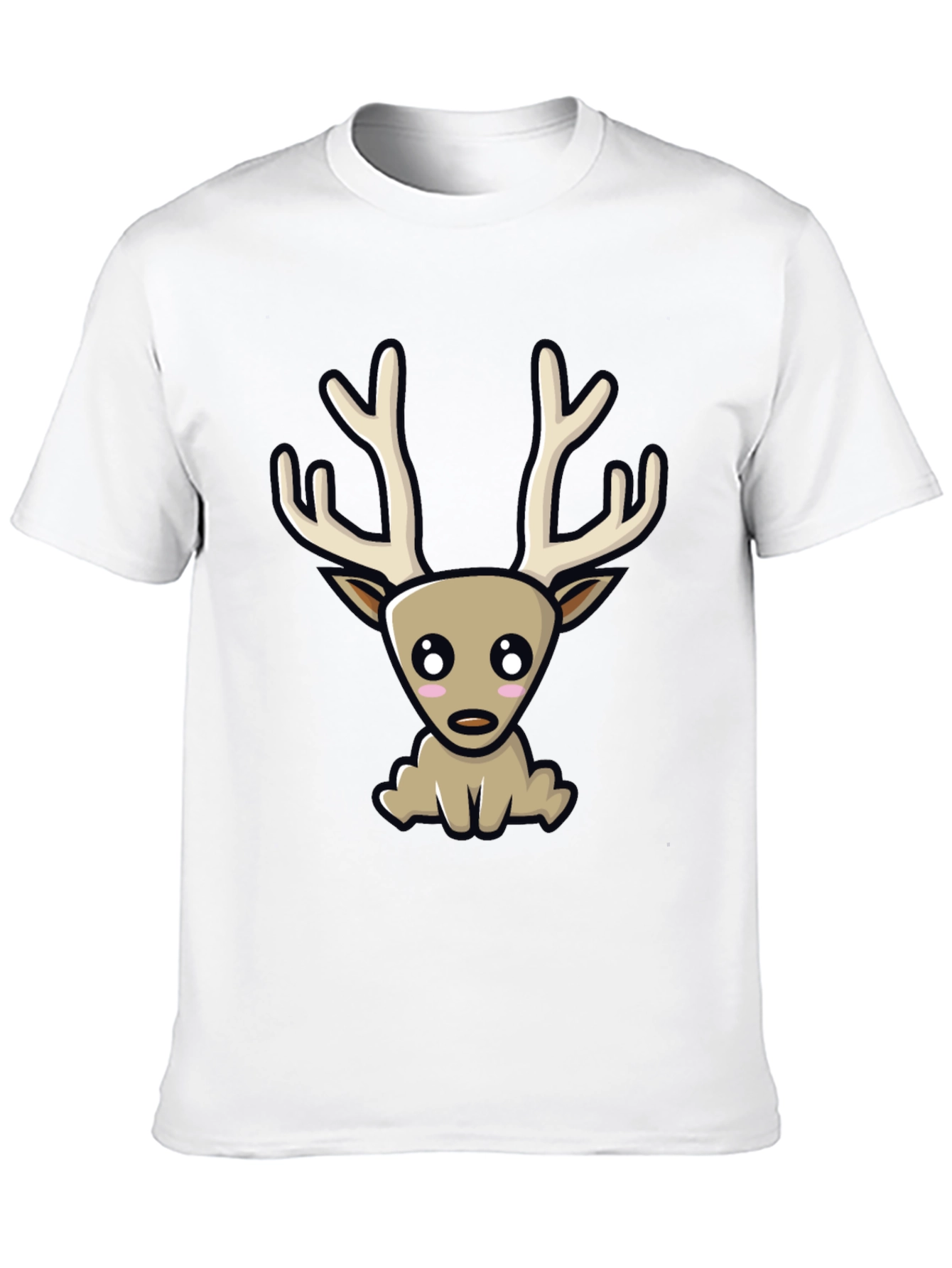Cute Cartoon Deer Graphic Tee - Black Cotton Blend