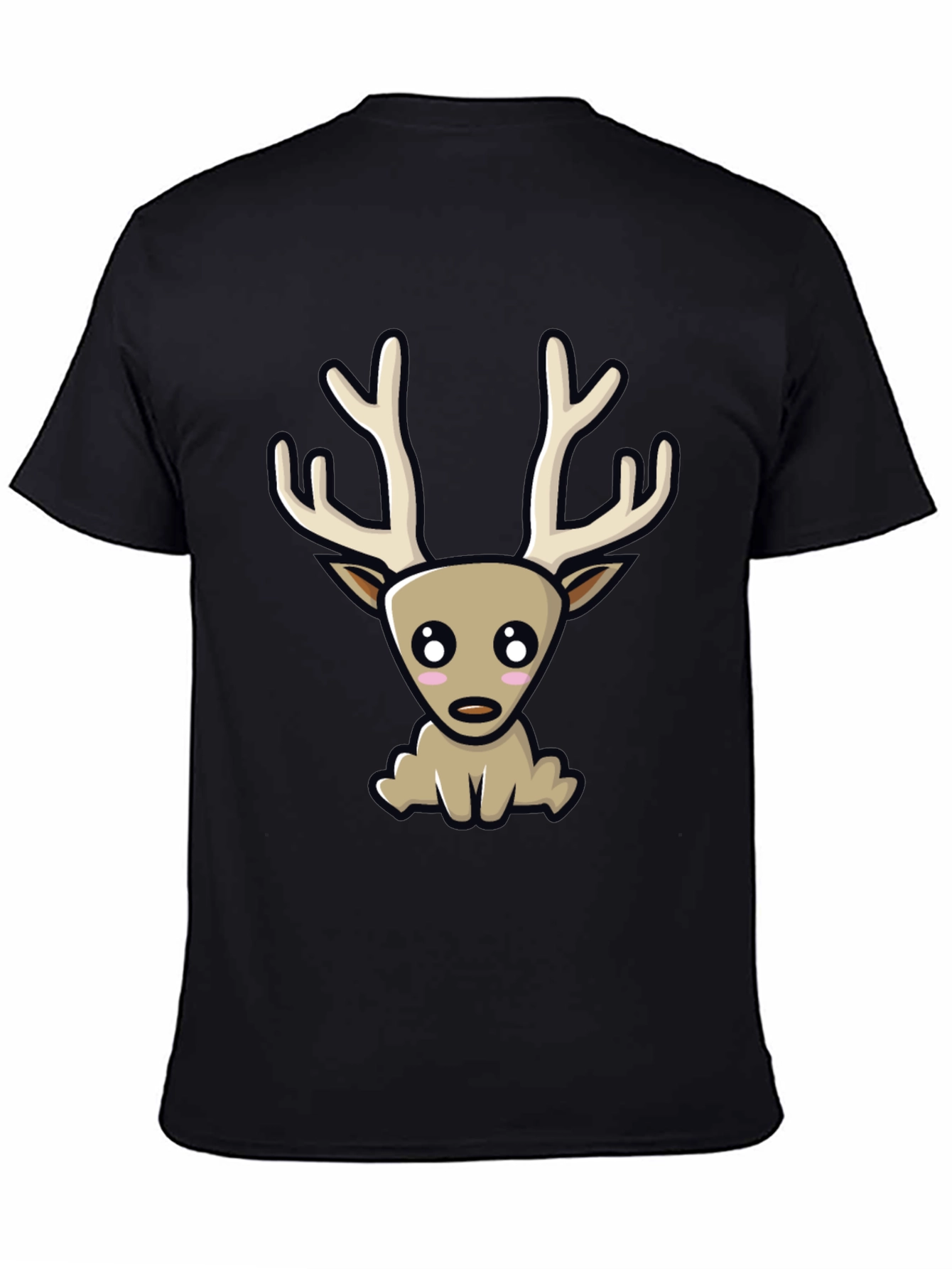Cute Cartoon Deer Graphic Tee - Black Cotton Blend
