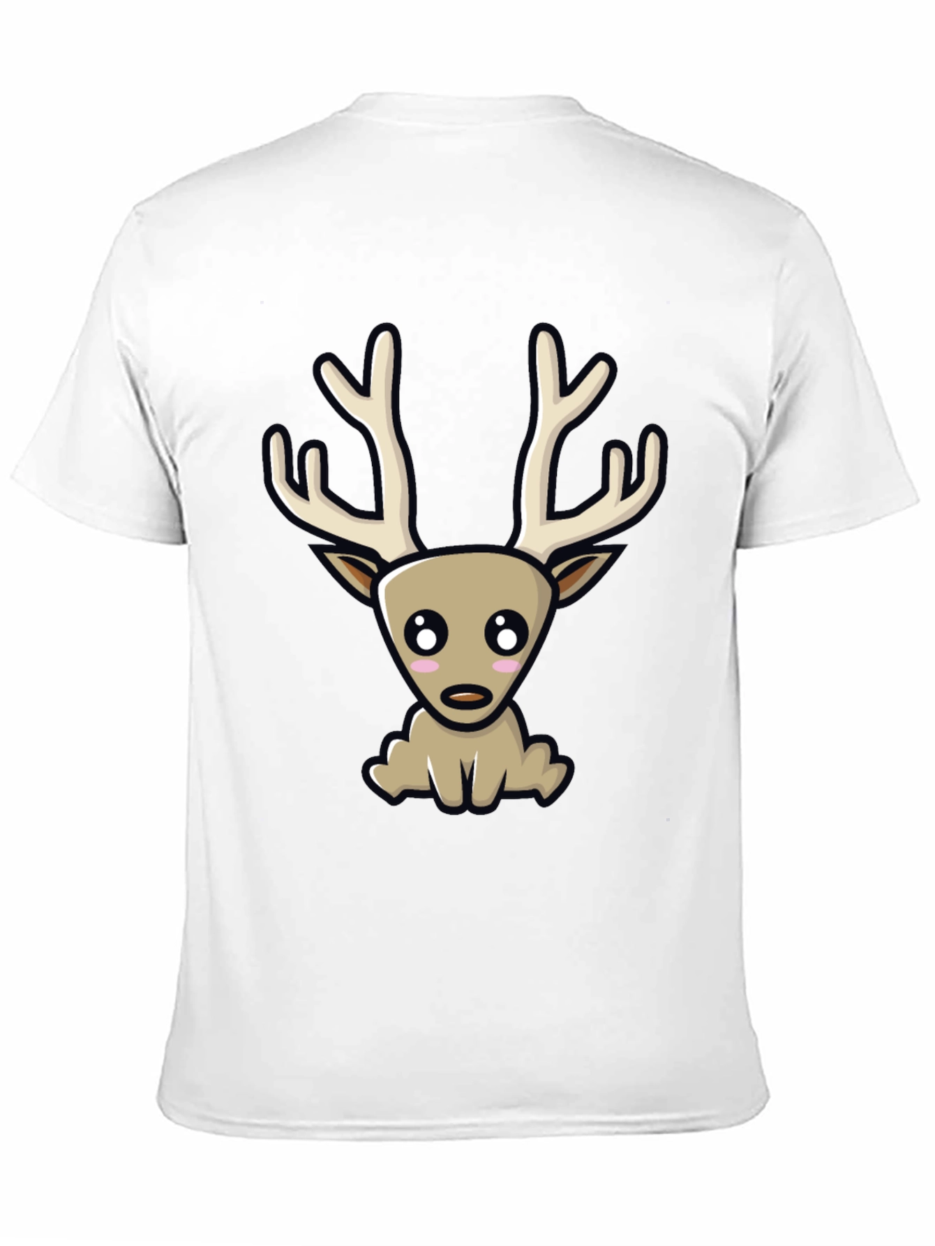 Cute Cartoon Deer Graphic Tee - Black Cotton Blend