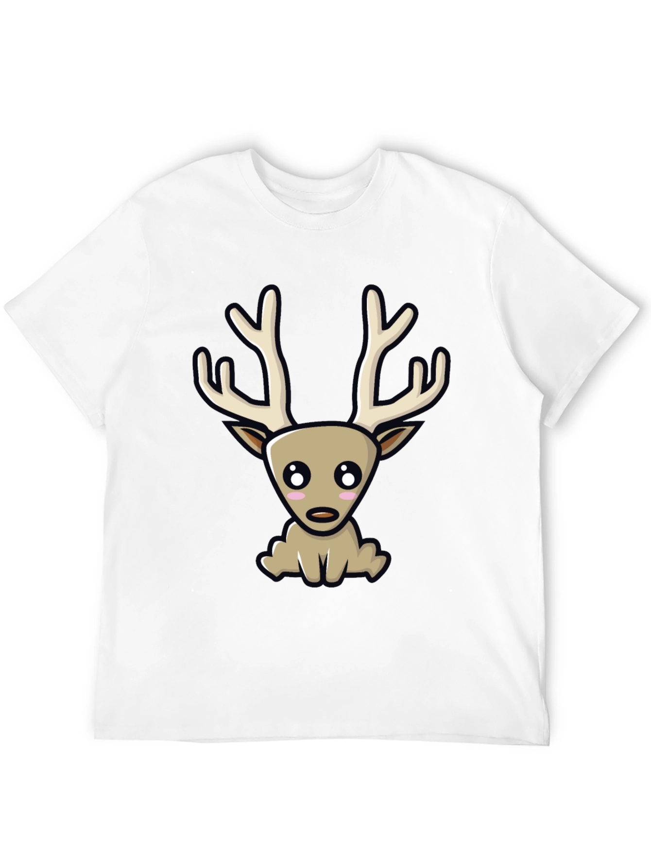 Cute Cartoon Deer Graphic Tee - Black Cotton Blend