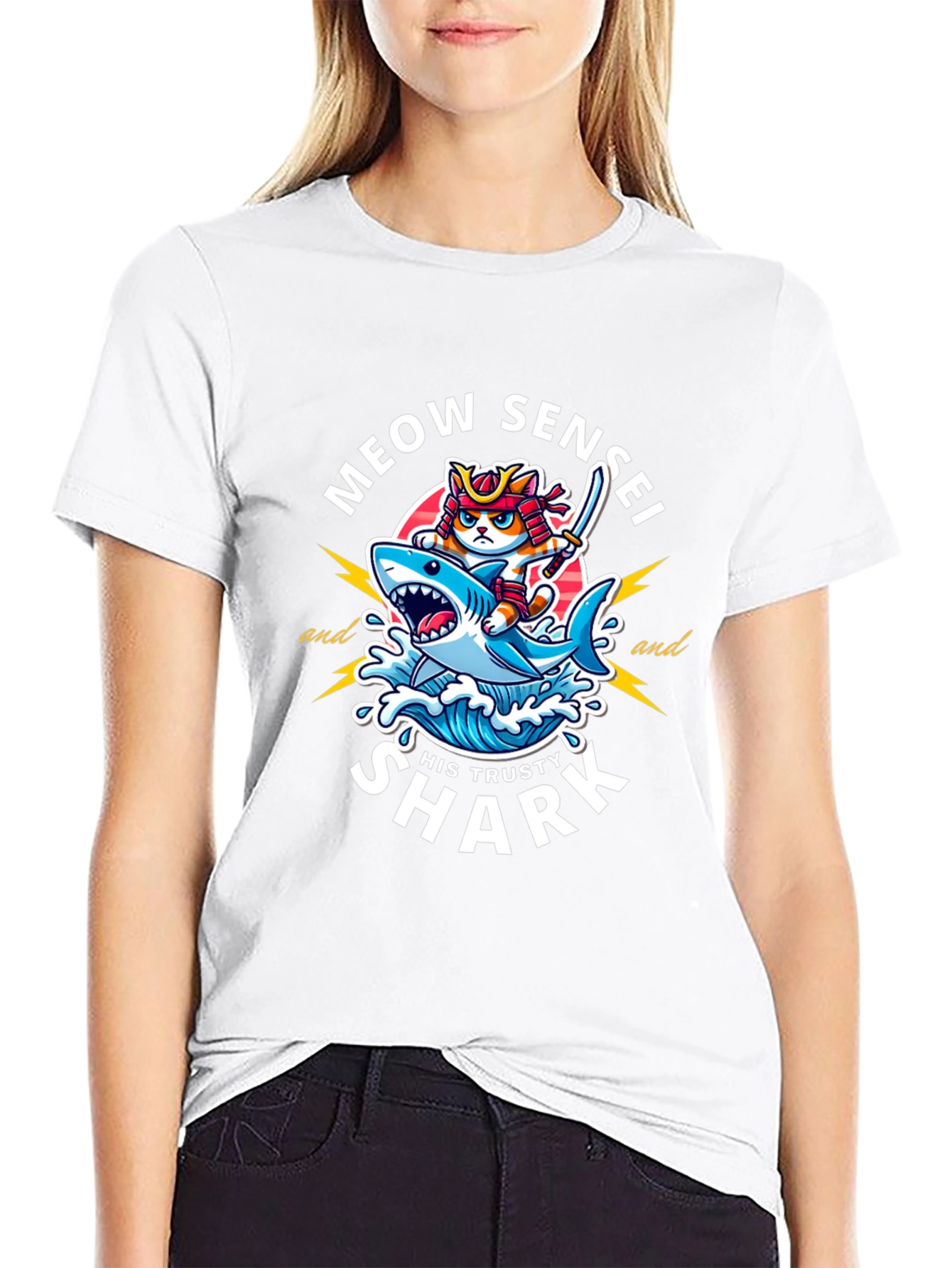 Meow Sensei & Shark T-Shirt - Fun Graphic Tee