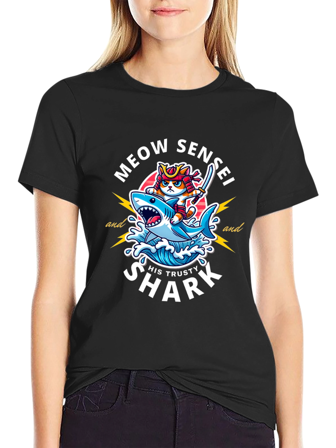 Meow Sensei & Shark T-Shirt - Fun Graphic Tee