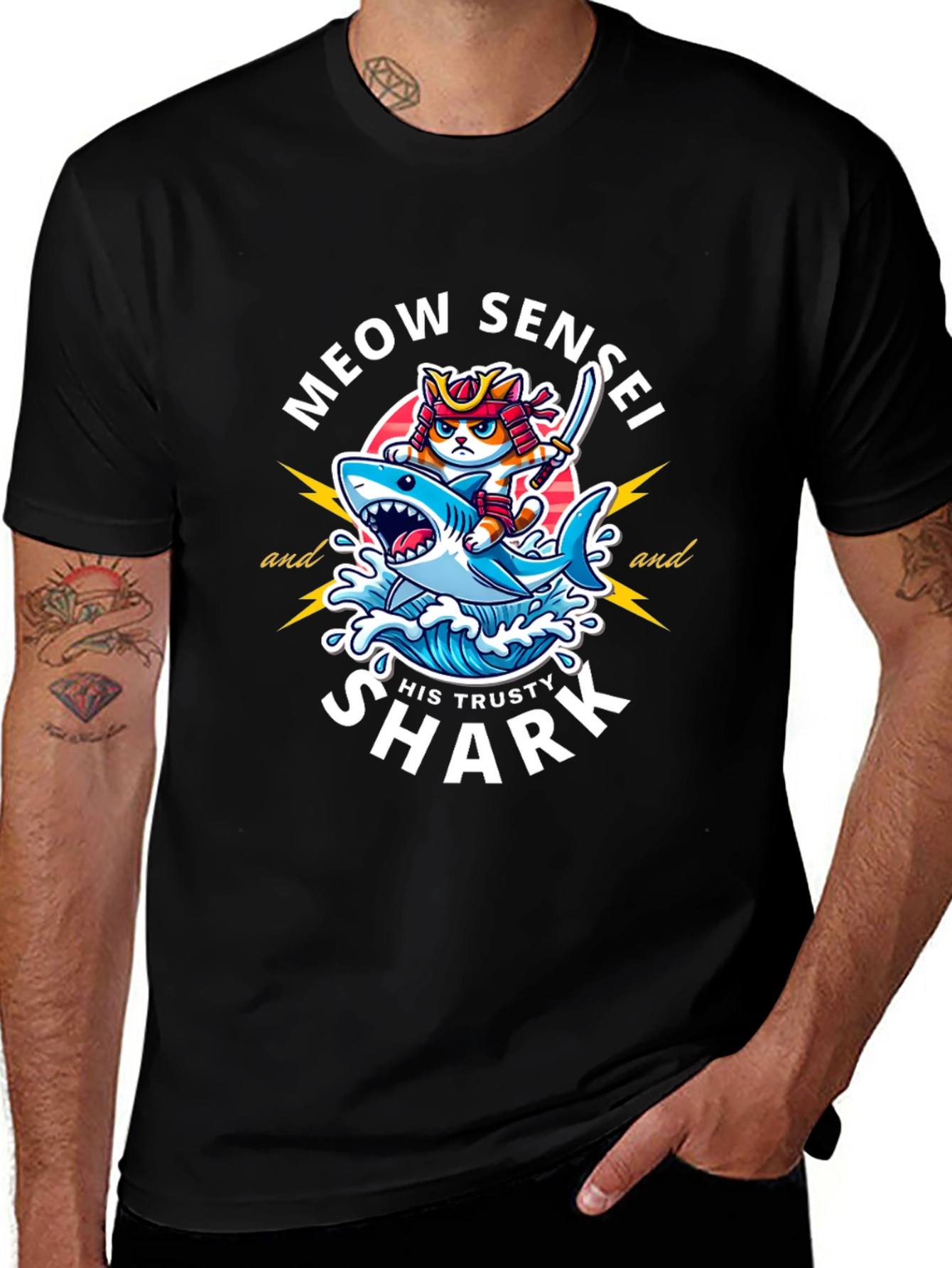 Meow Sensei & Shark T-Shirt - Fun Graphic Tee