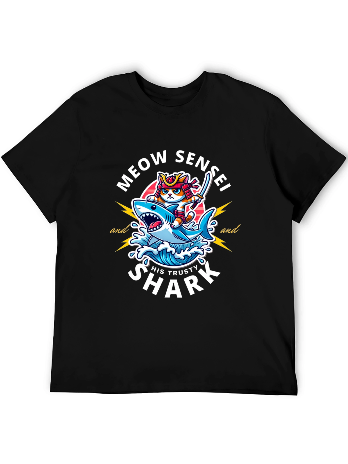Meow Sensei & Shark T-Shirt - Fun Graphic Tee