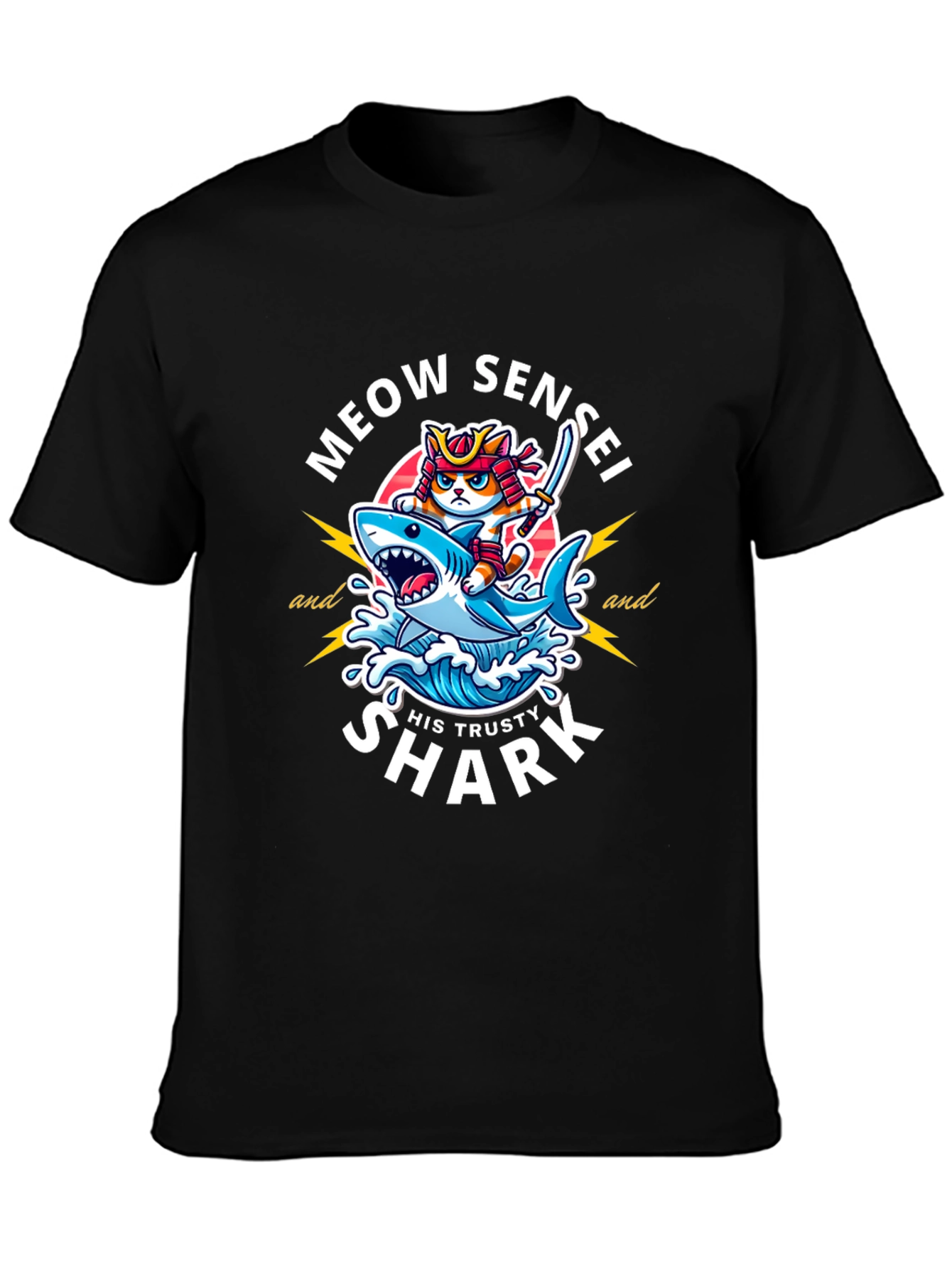 Meow Sensei & Shark T-Shirt - Fun Graphic Tee