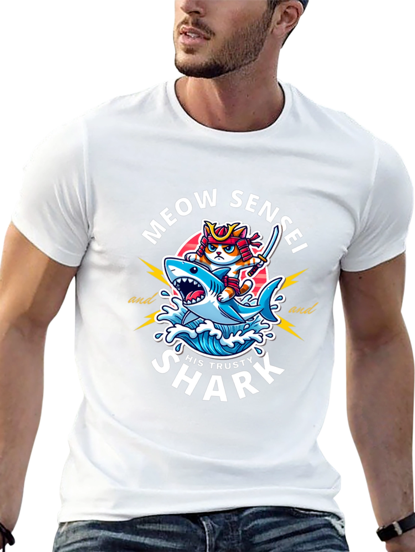 Meow Sensei & Shark T-Shirt - Fun Graphic Tee