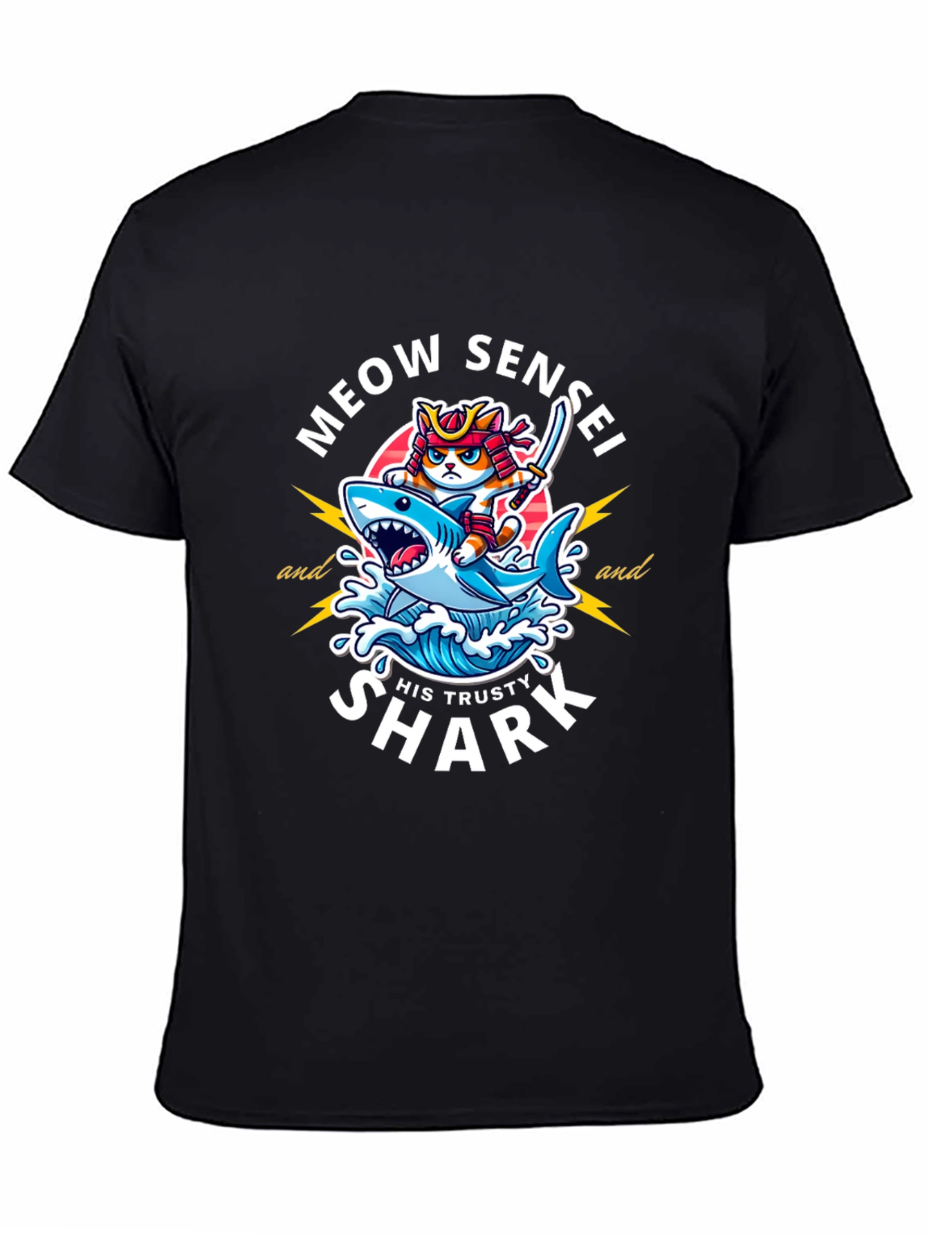Meow Sensei & Shark T-Shirt - Fun Graphic Tee