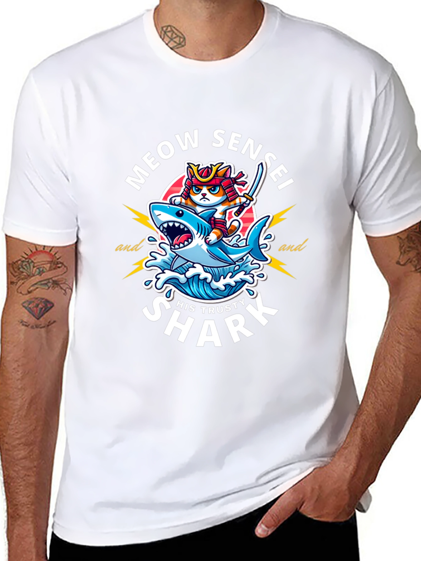 Meow Sensei & Shark T-Shirt - Fun Graphic Tee