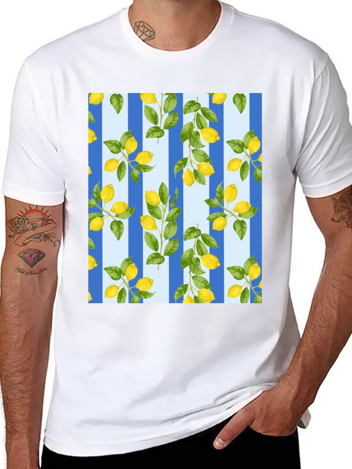 Striped Lemon Print T-Shirt