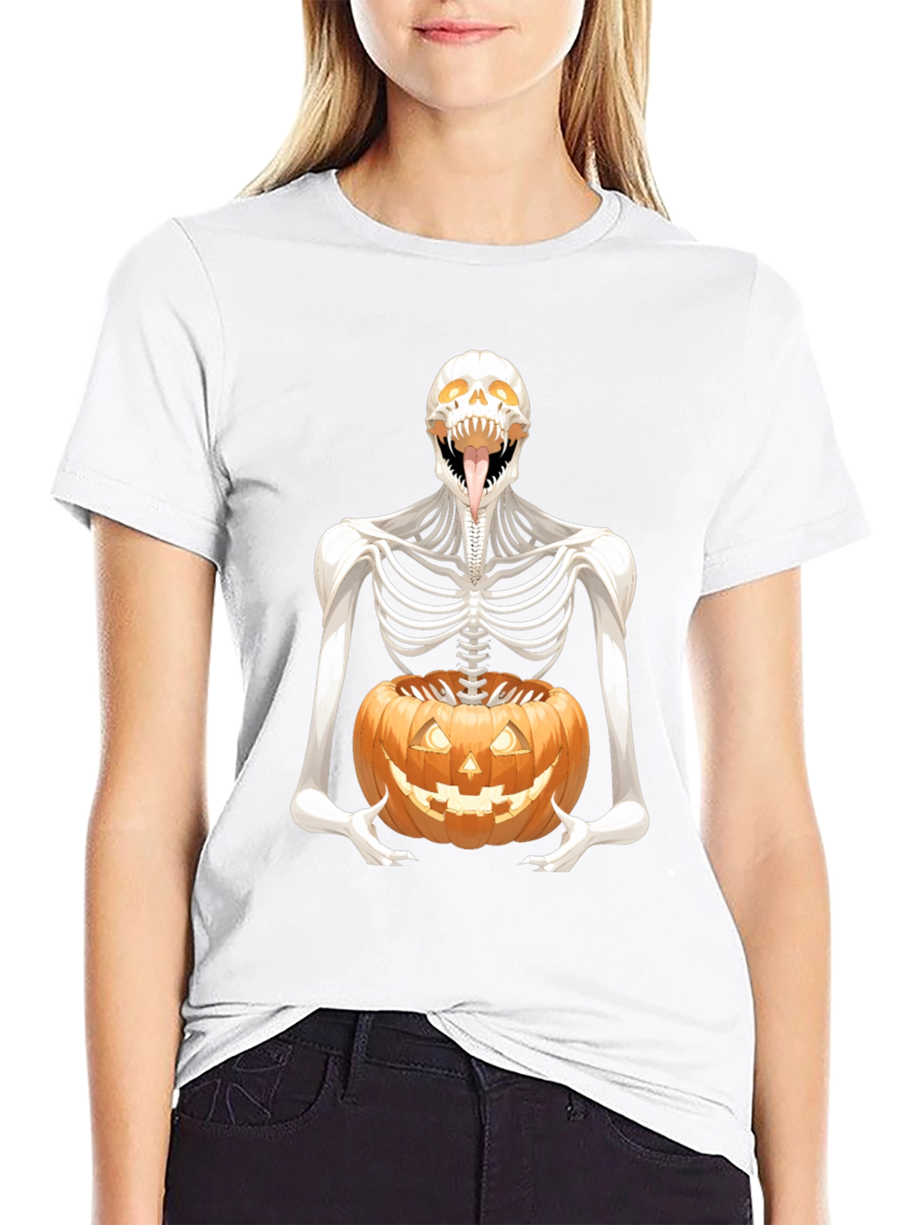 Halloween Skeleton Pumpkin Graphic Tee