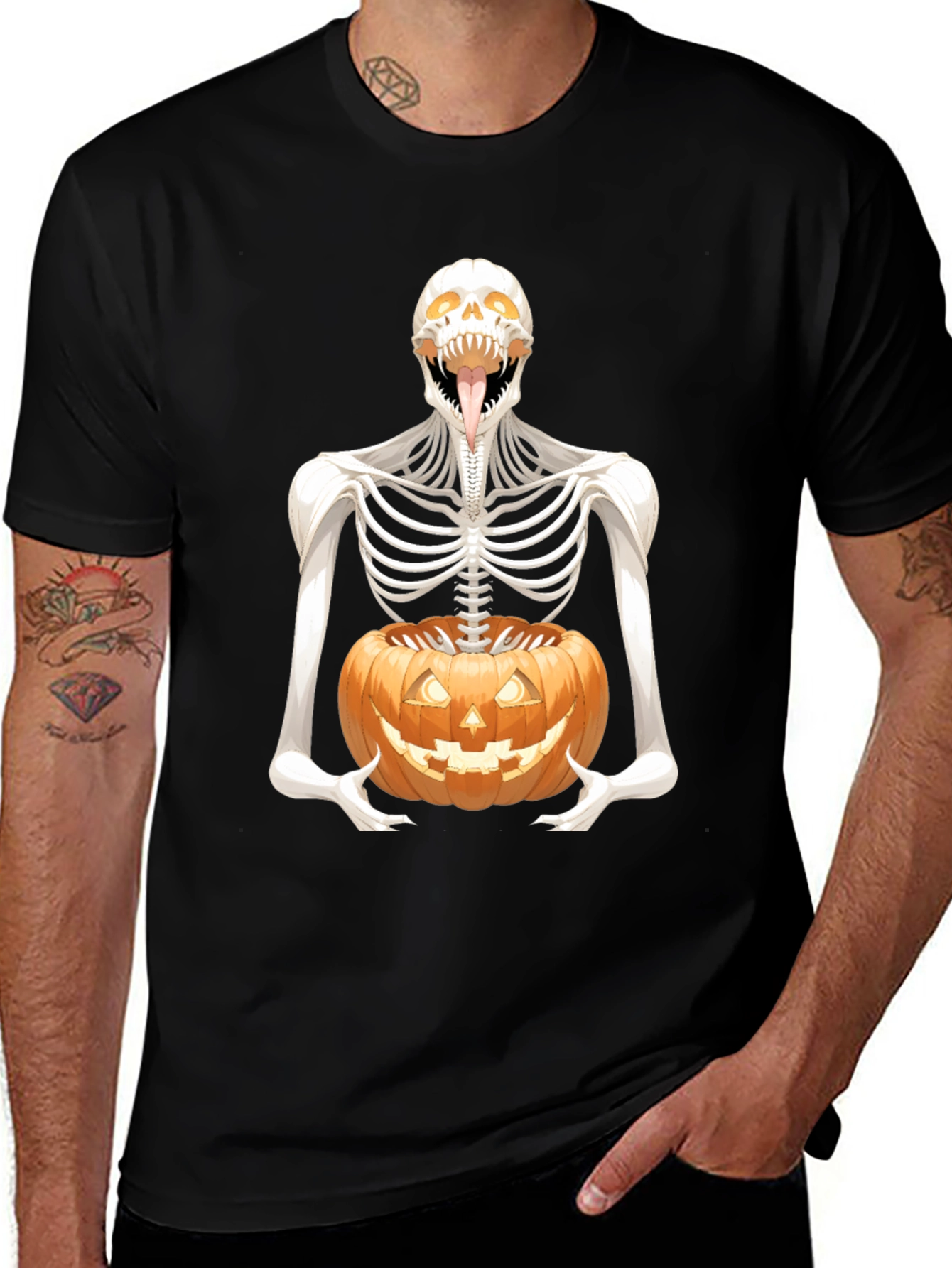 Halloween Skeleton Pumpkin Graphic Tee