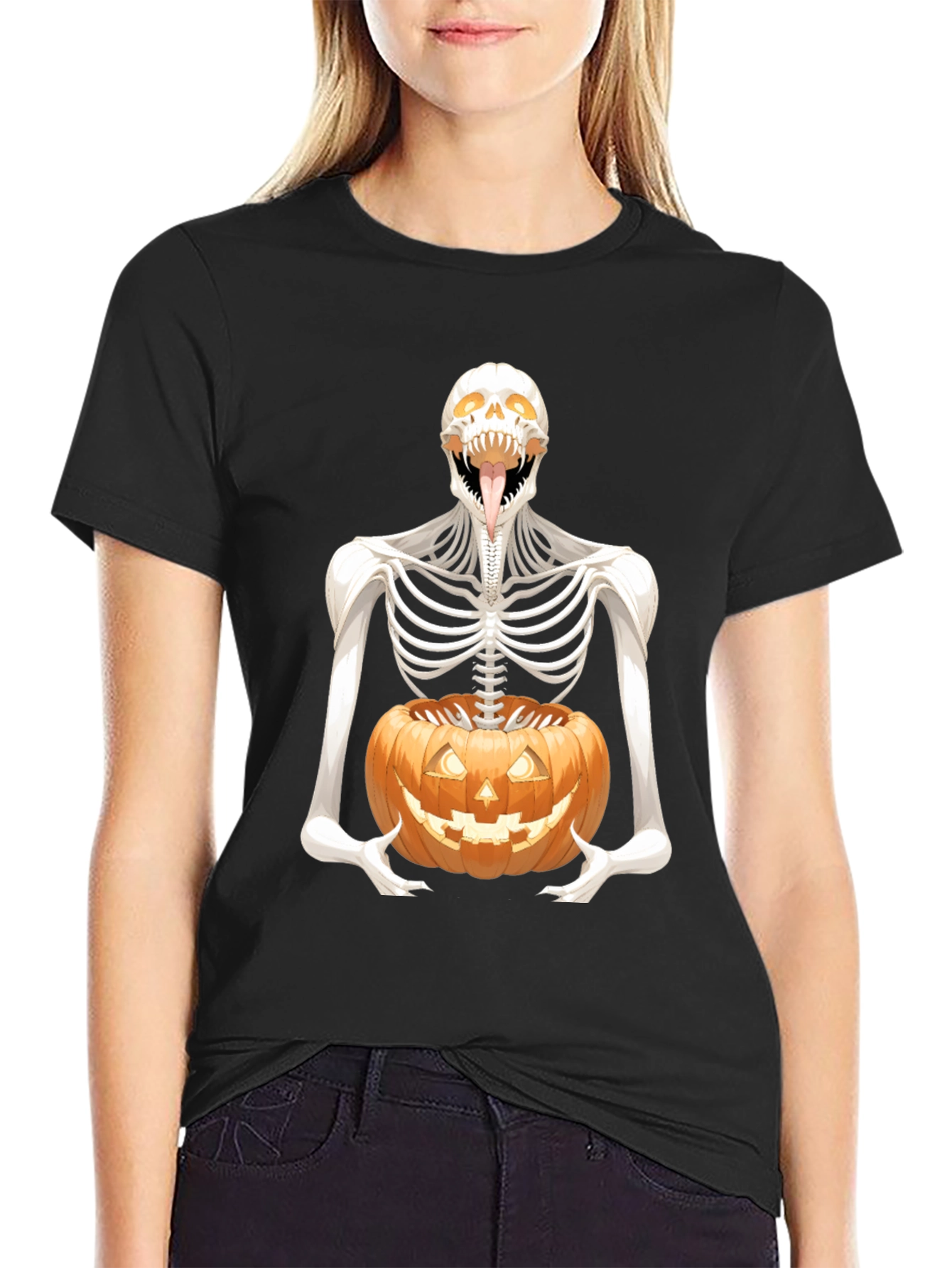 Halloween Skeleton Pumpkin Graphic Tee