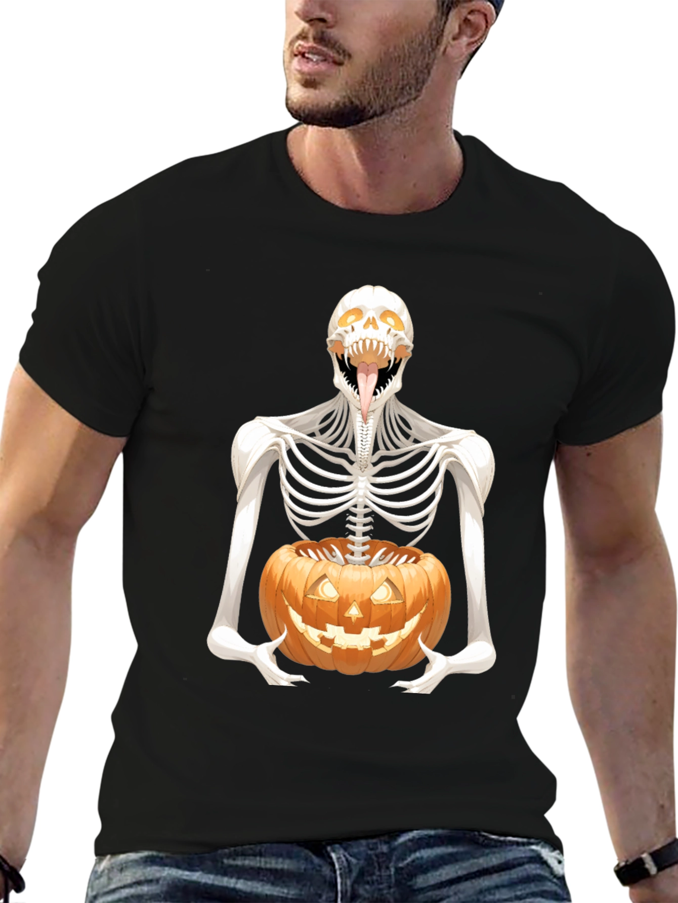 Halloween Skeleton Pumpkin Graphic Tee