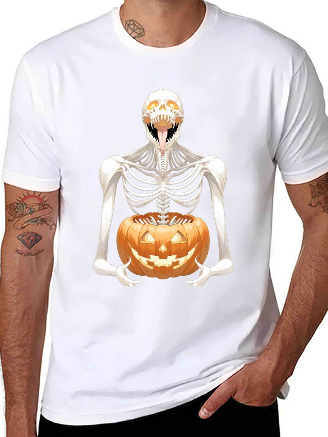 Halloween Skeleton Pumpkin Graphic Tee