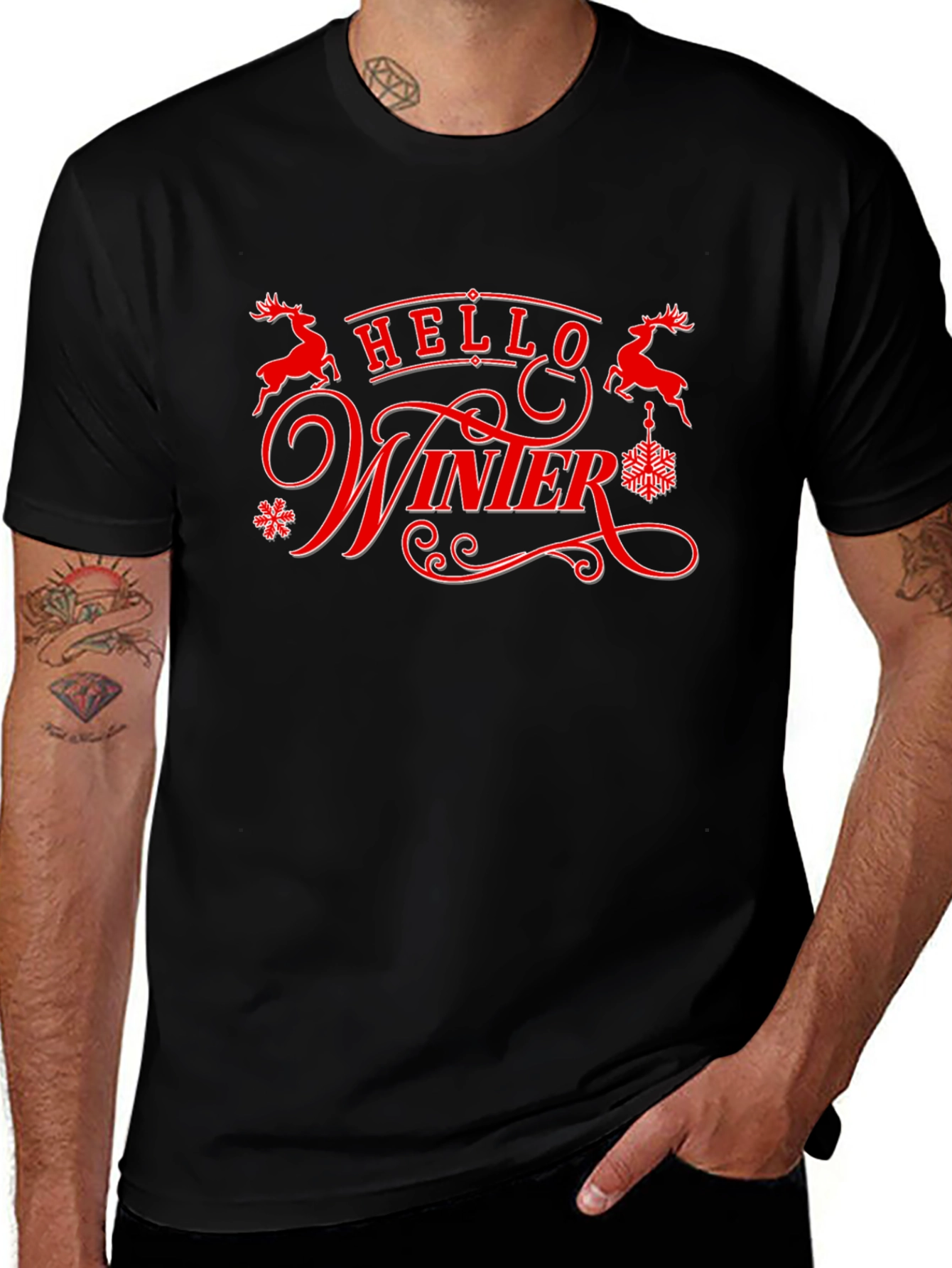 Hello Winter Graphic Tee - Holiday Season Shirt