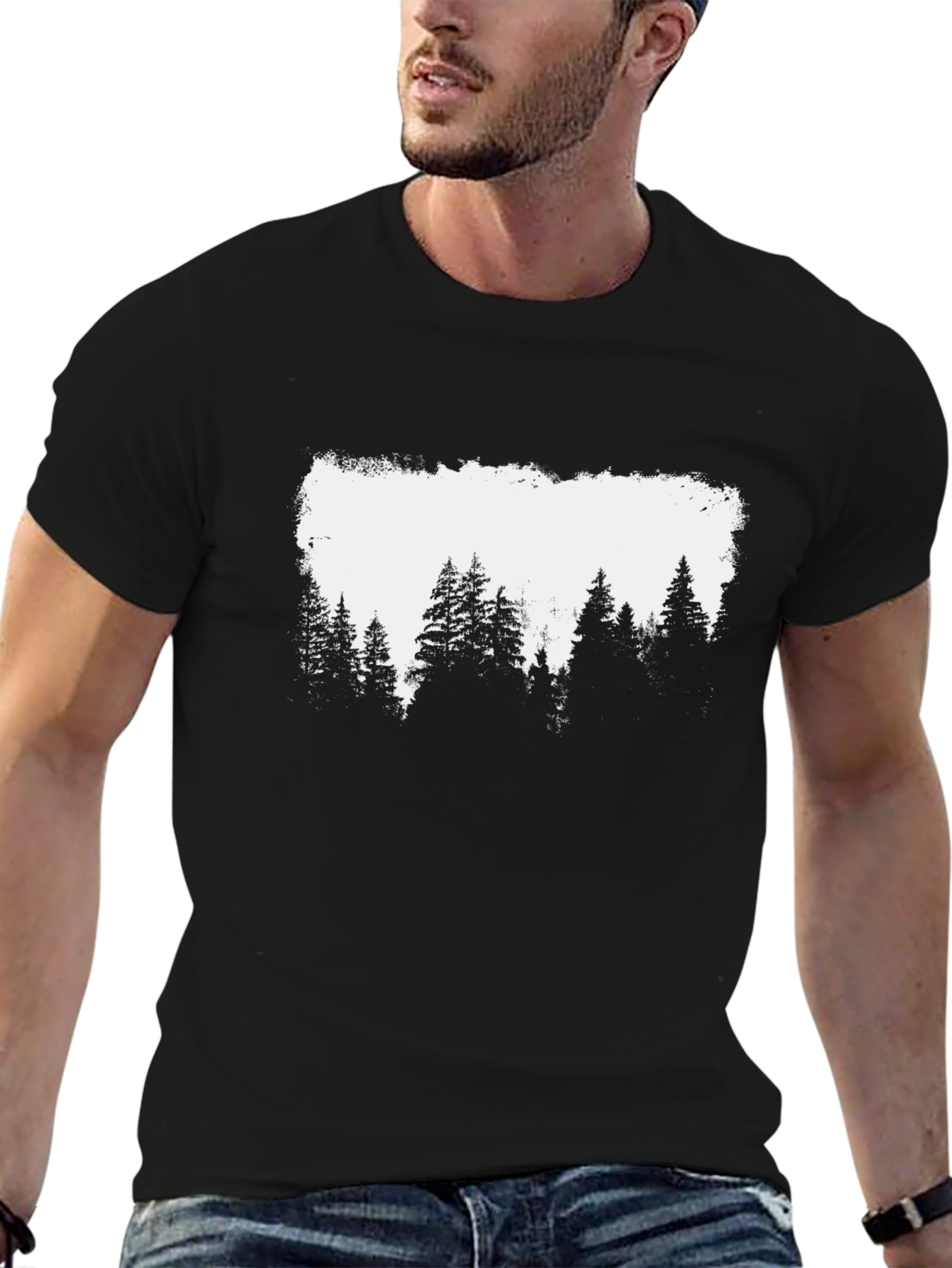 Forest Silhouette Graphic Tee - Black Cotton Blend