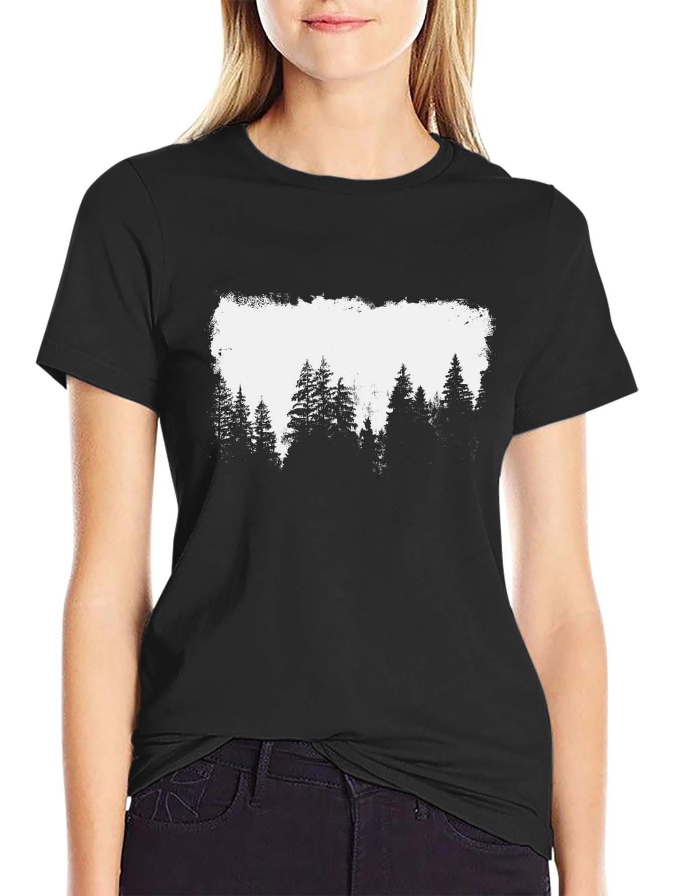 Forest Silhouette Graphic Tee - Black Cotton Blend