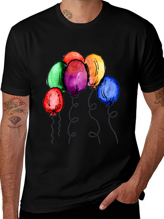 Watercolor Balloons Graphic Black T-Shirt