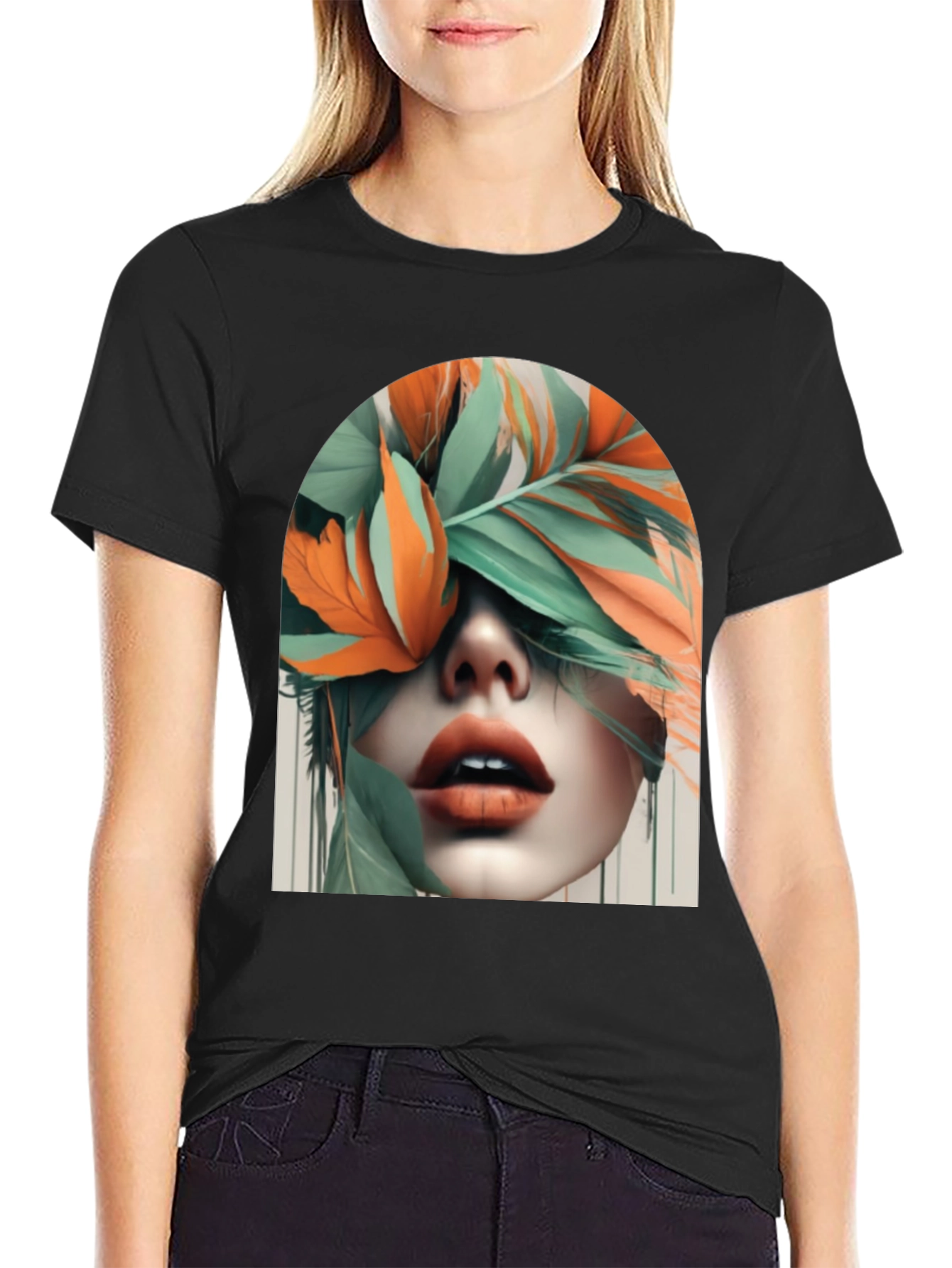 Leaf Face Graphic Tee - Unique Artistic Design