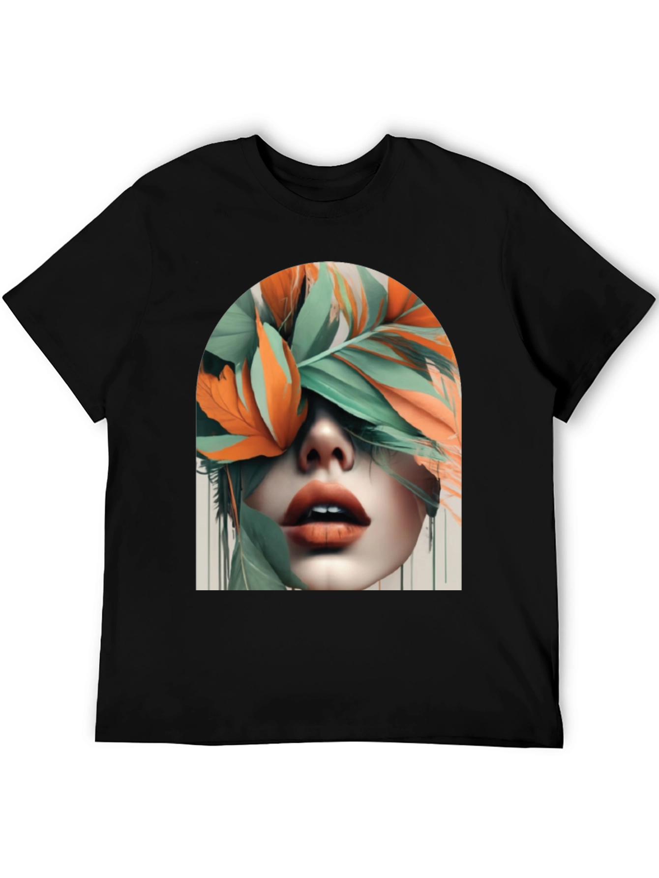 Leaf Face Graphic Tee - Unique Artistic Design