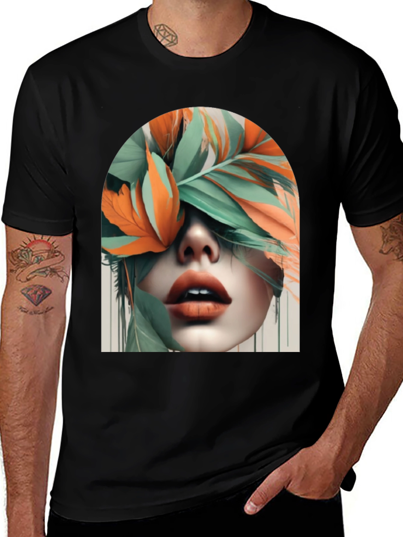 Leaf Face Graphic Tee - Unique Artistic Design